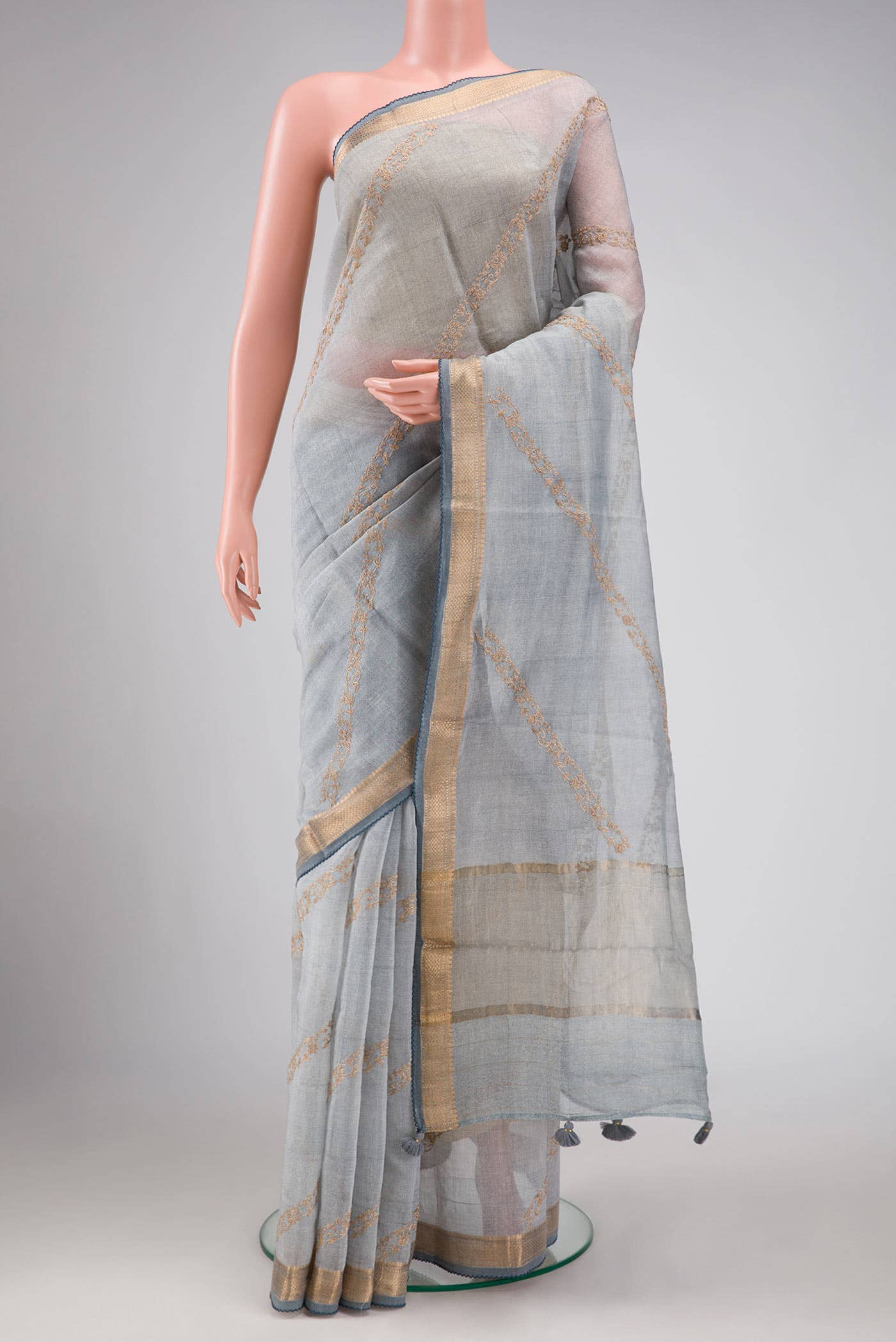 Grey Tussar Silk Saree