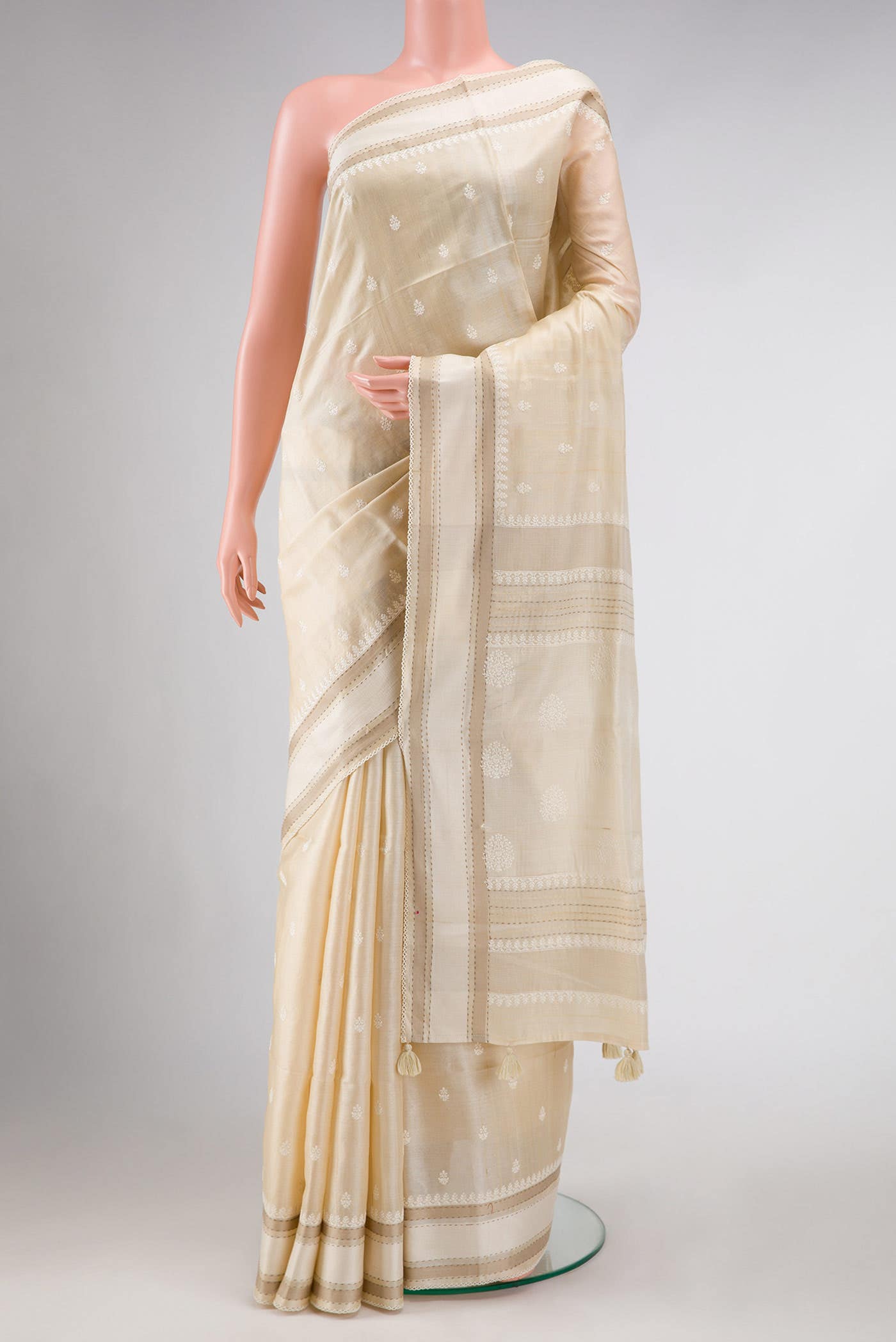 Beige Tussar Silk Saree