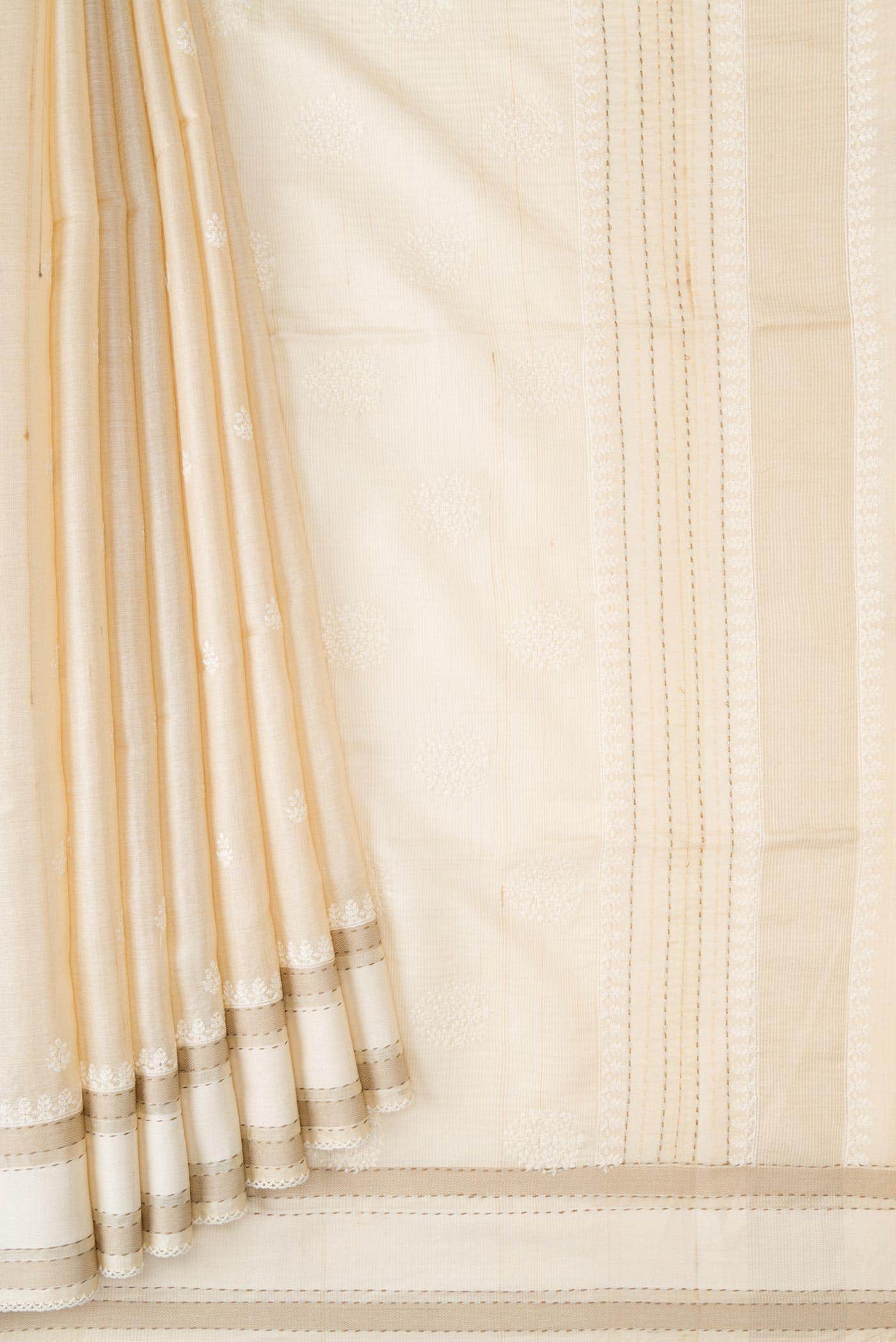 Beige Tussar Silk Saree