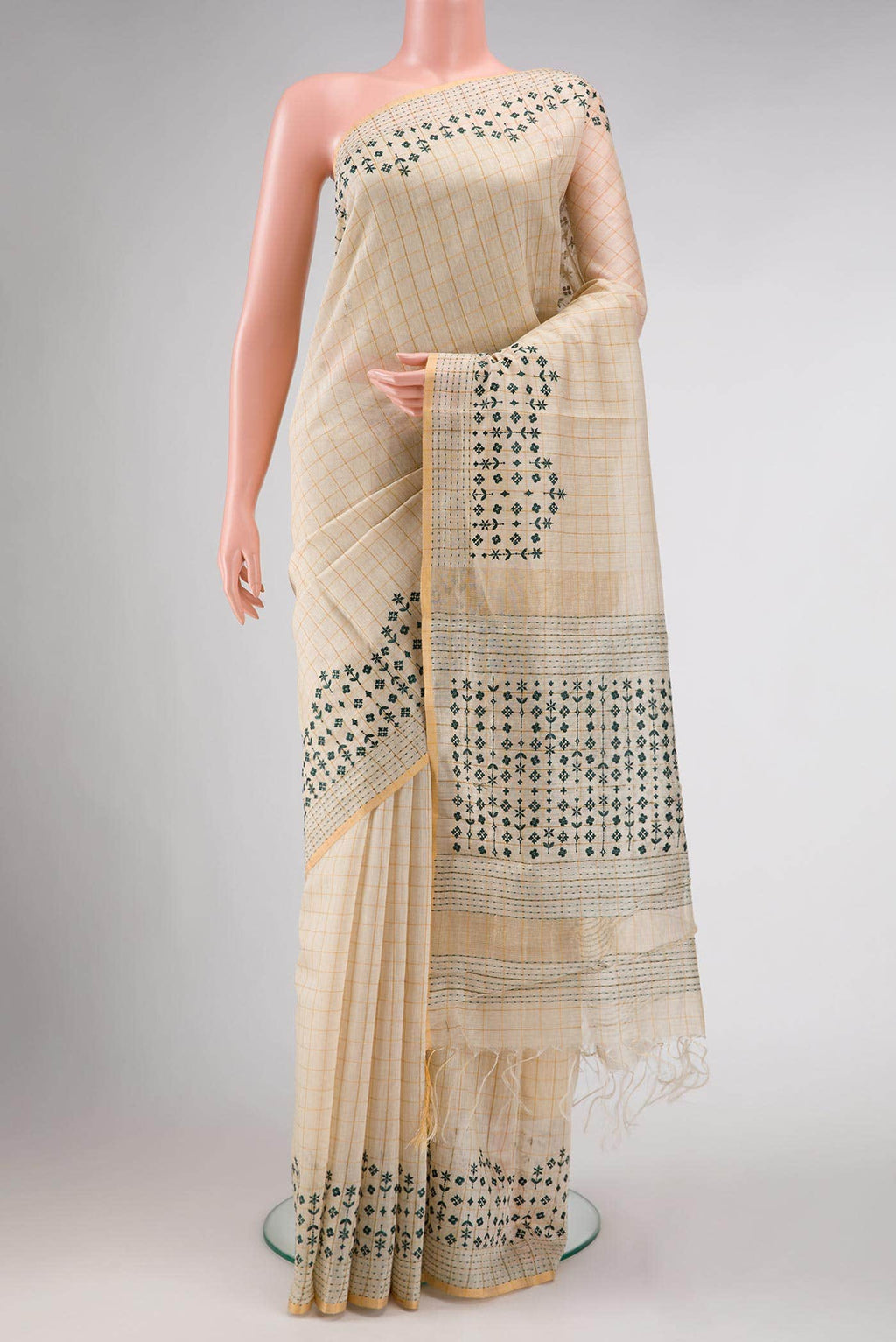 Beige Tussar Silk Saree