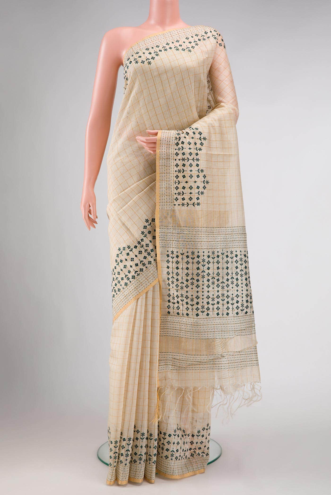 Beige Tussar Silk Saree