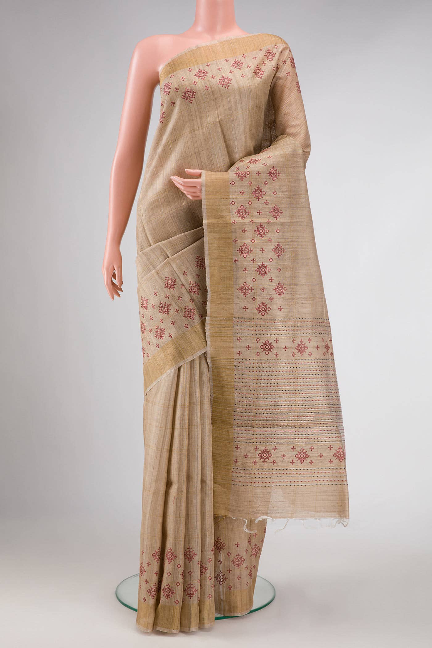 Dark Beige Dual Tone Tussar Silk Saree