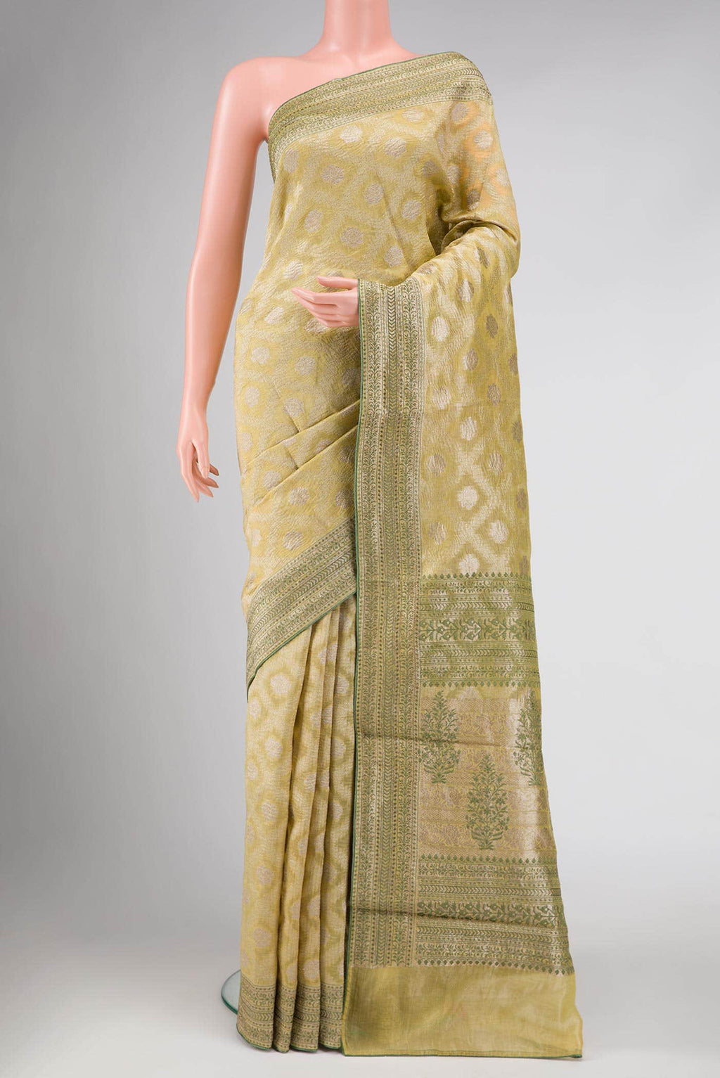 Pista Green Chanderi Tissue Silk Saree
