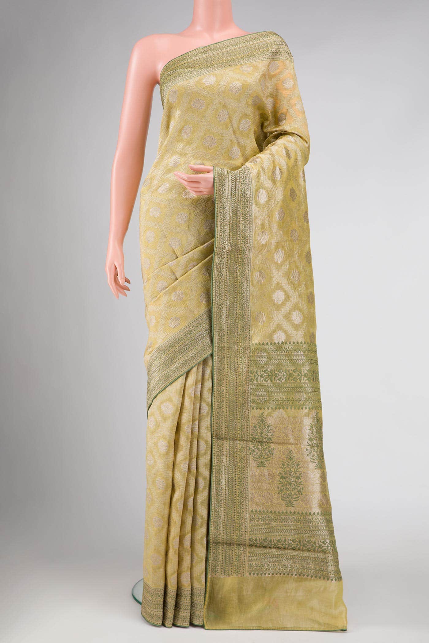 Pista Green Chanderi Tissue Silk Saree