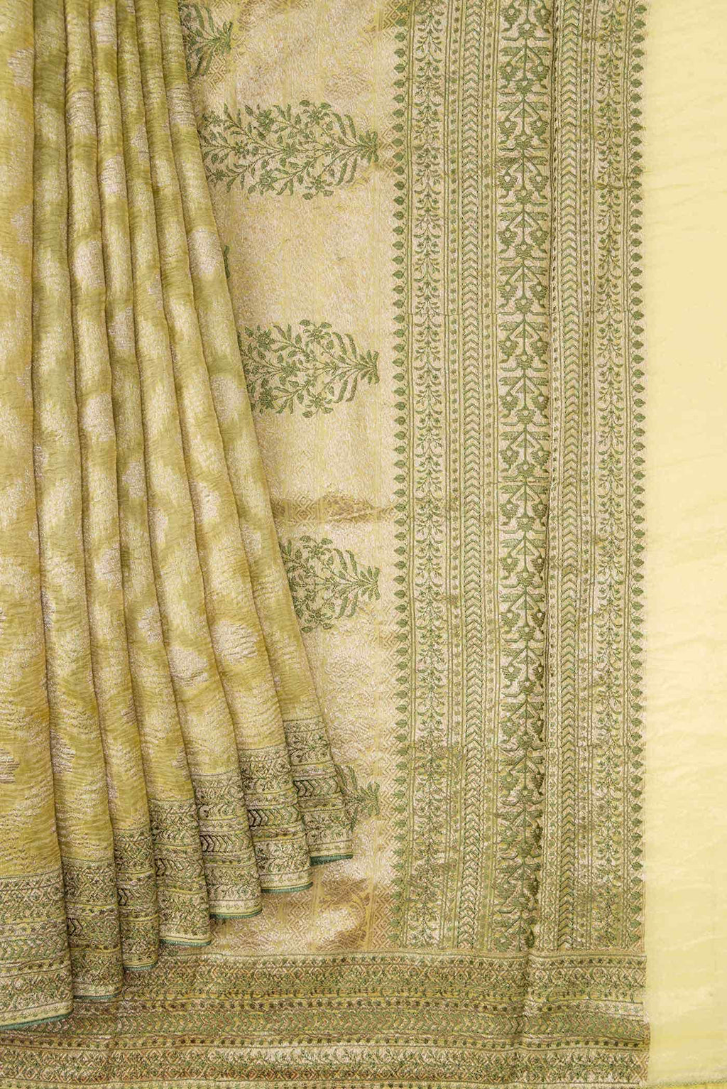 Pista Green Chanderi Tissue Silk Saree