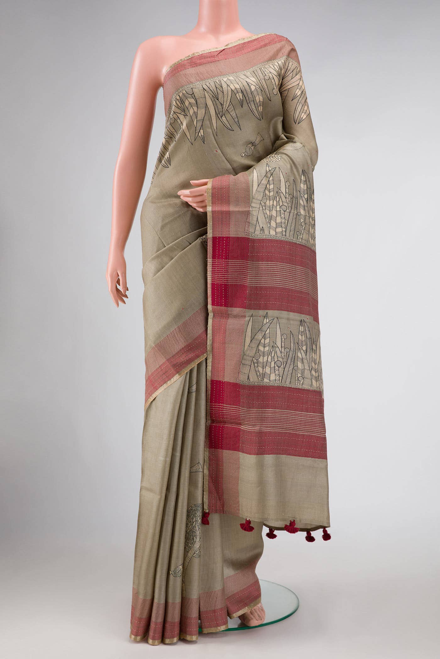 Beige Tussar Silk Saree