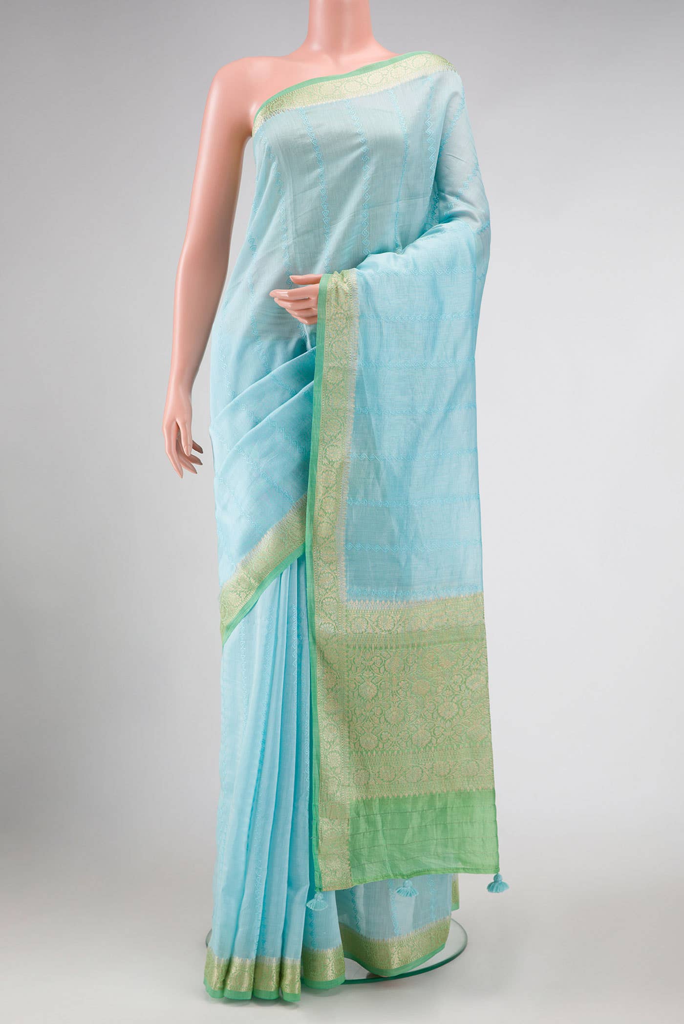 Sky Blue Chanderi Silk Saree