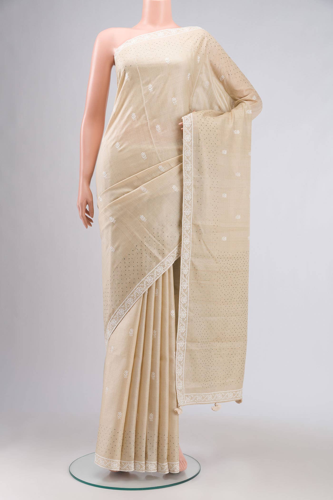 Cream Bhagalpuri Tussar Silk Saree