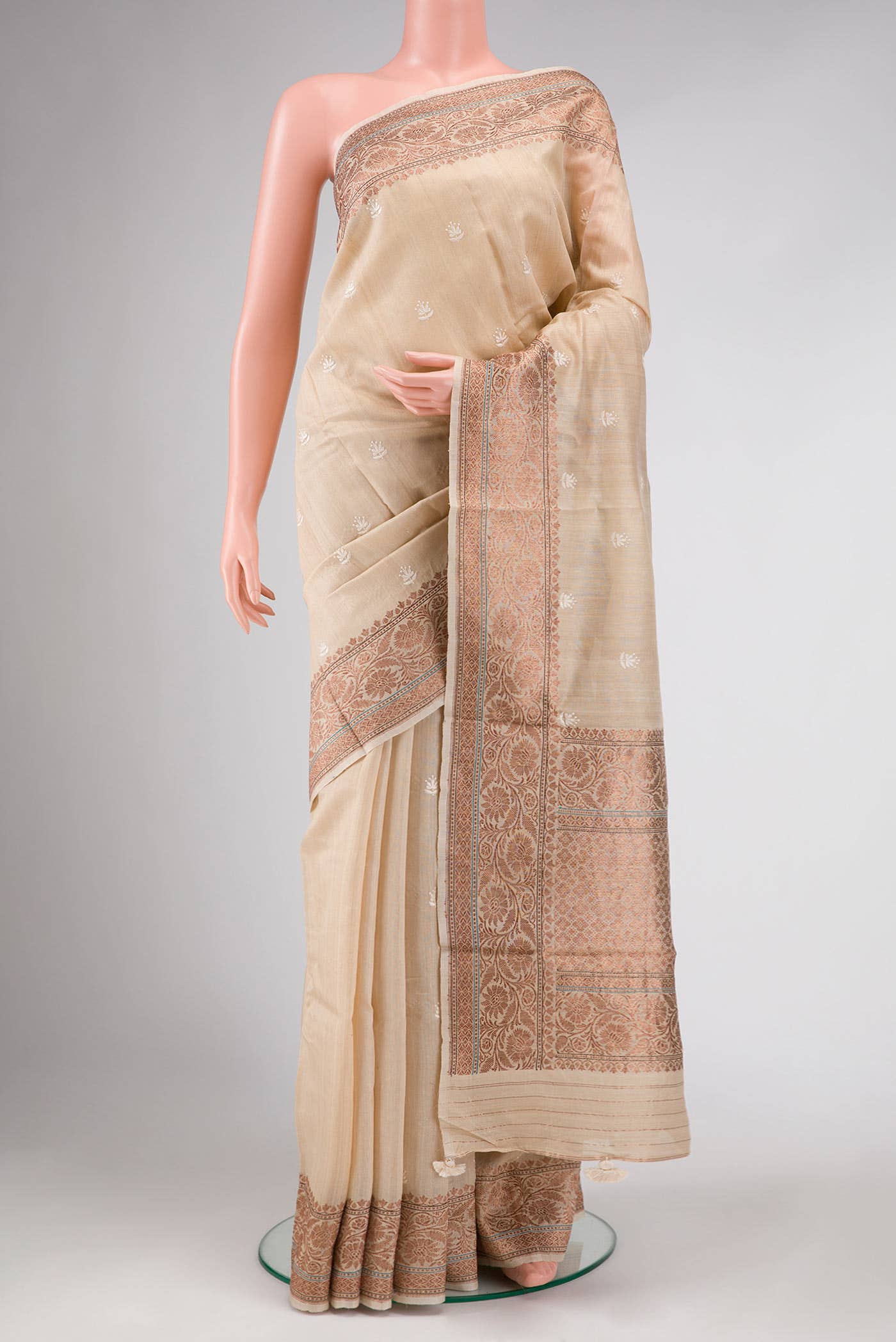 Beige Tussar Silk Saree
