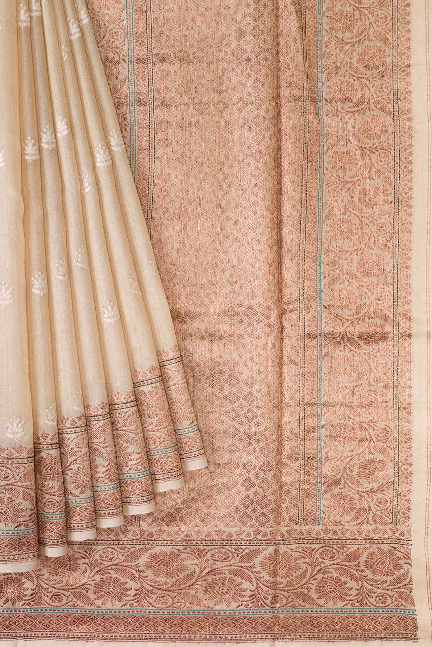 Beige Tussar Silk Saree