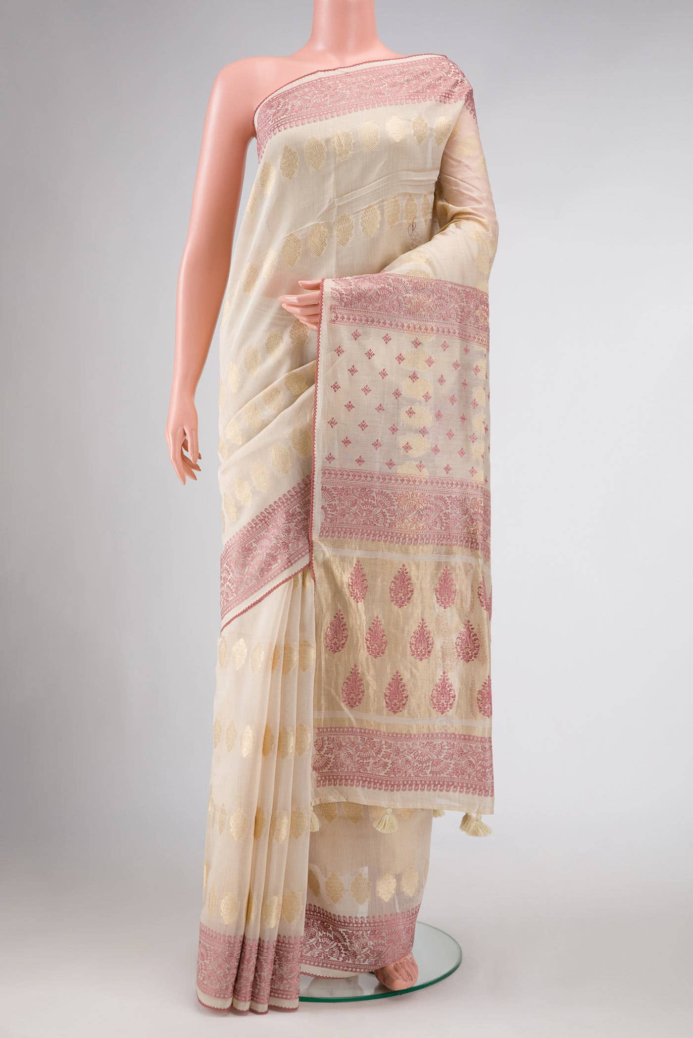 Beige Chanderi Silk Saree