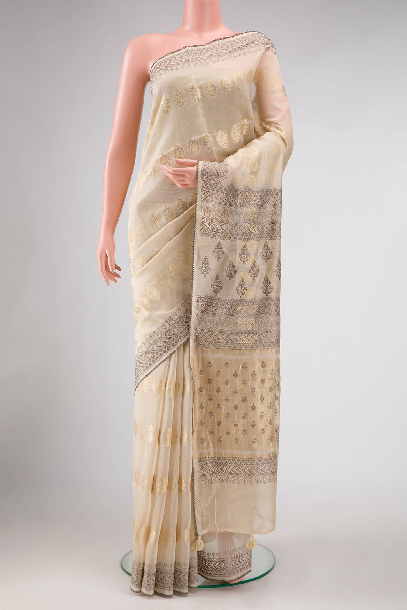 Beige Chanderi Silk Saree