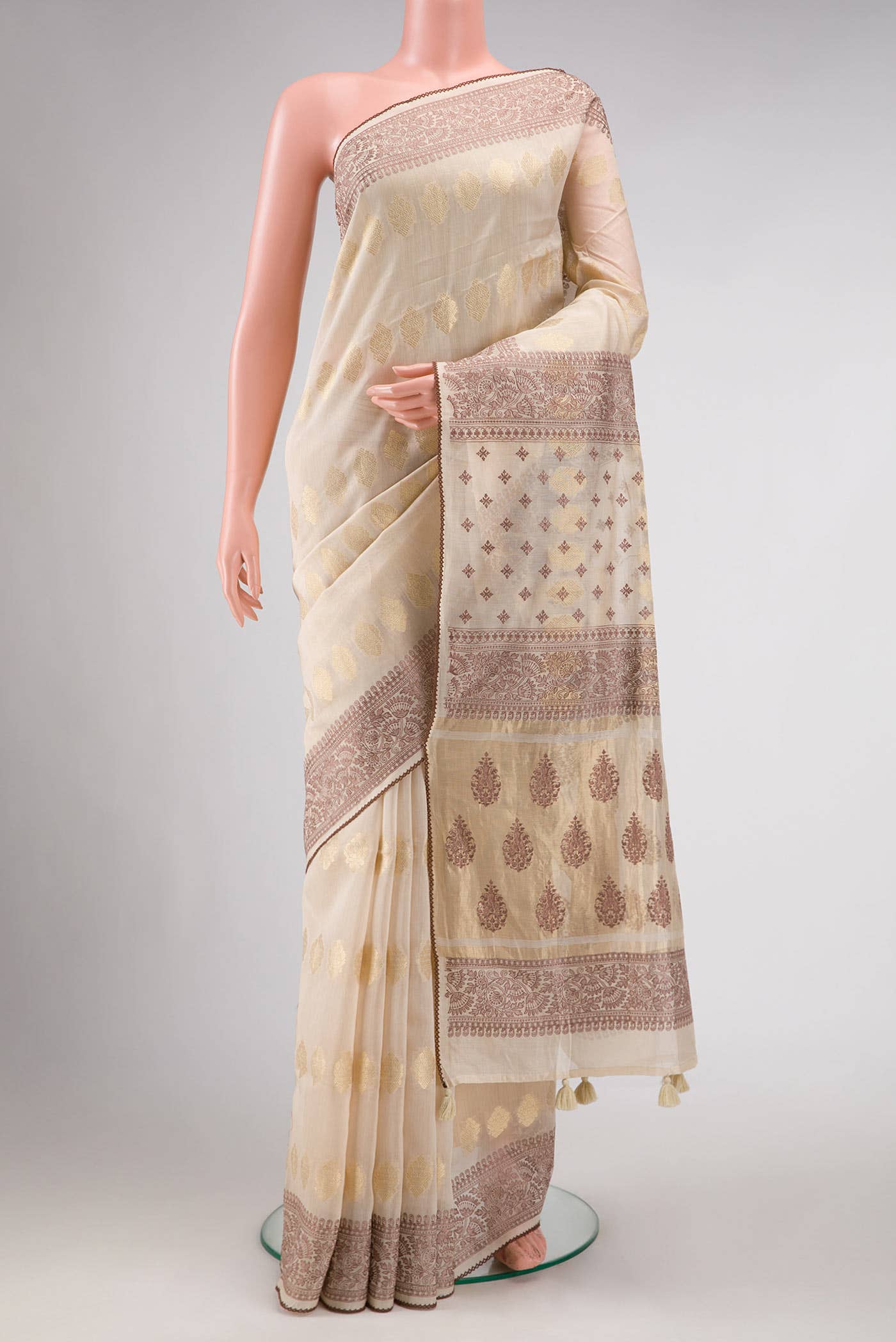 Beige Chanderi Silk Saree