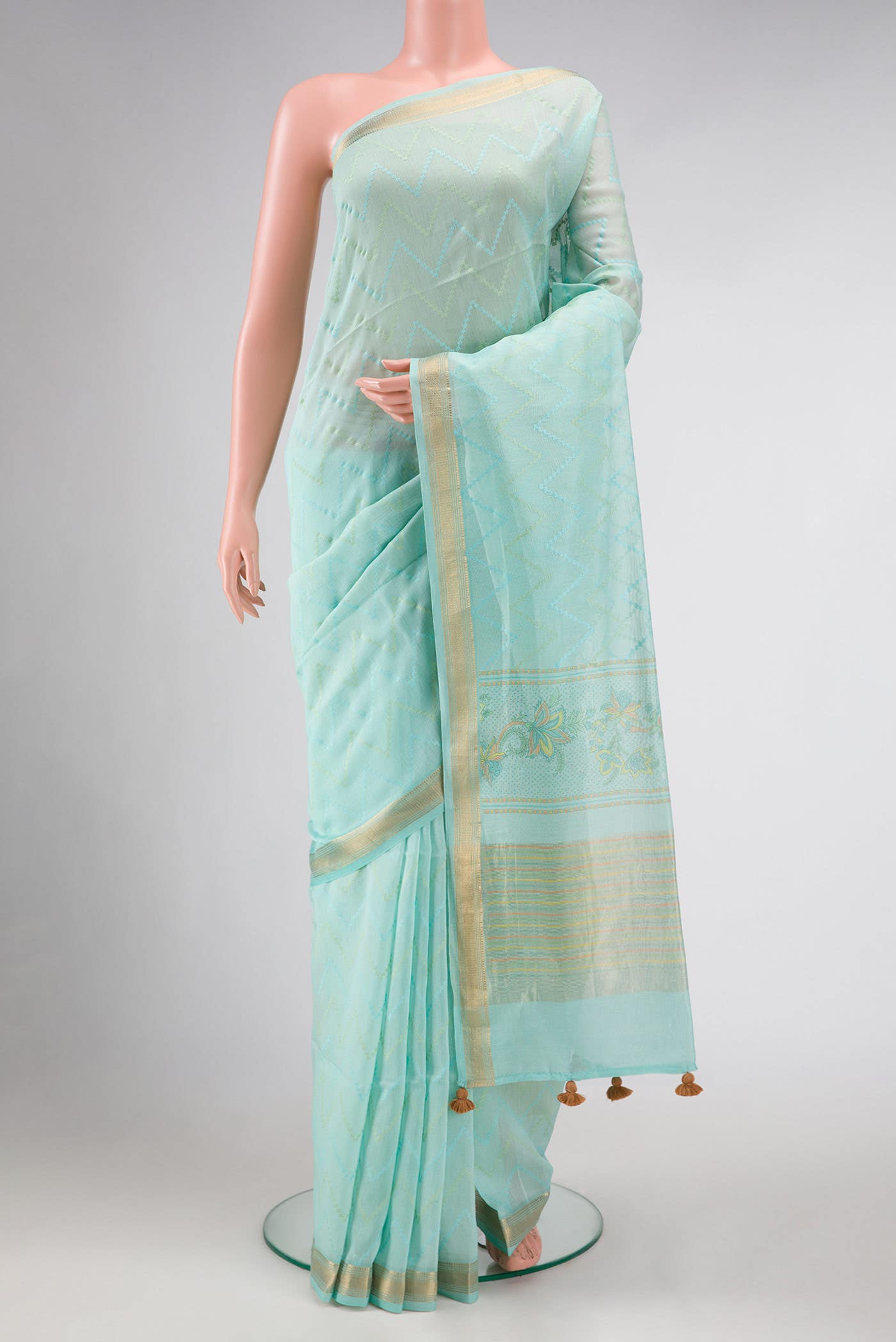 Sky Blue Chanderi Silk Saree