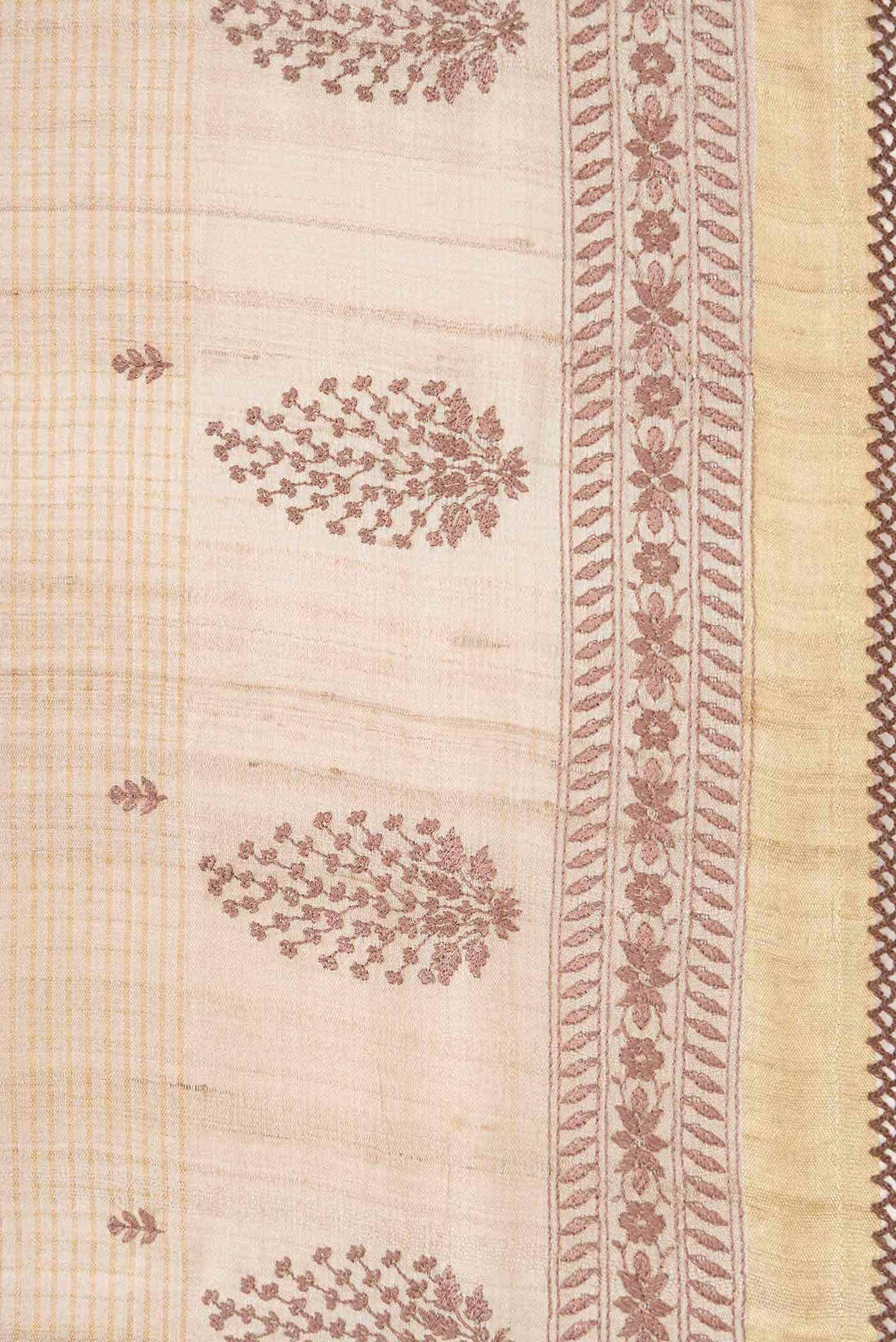 Beige Tussar Silk Saree