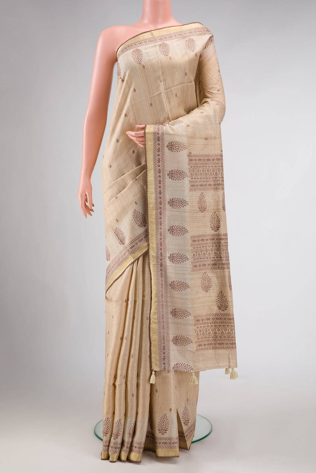 Beige Tussar Silk Saree