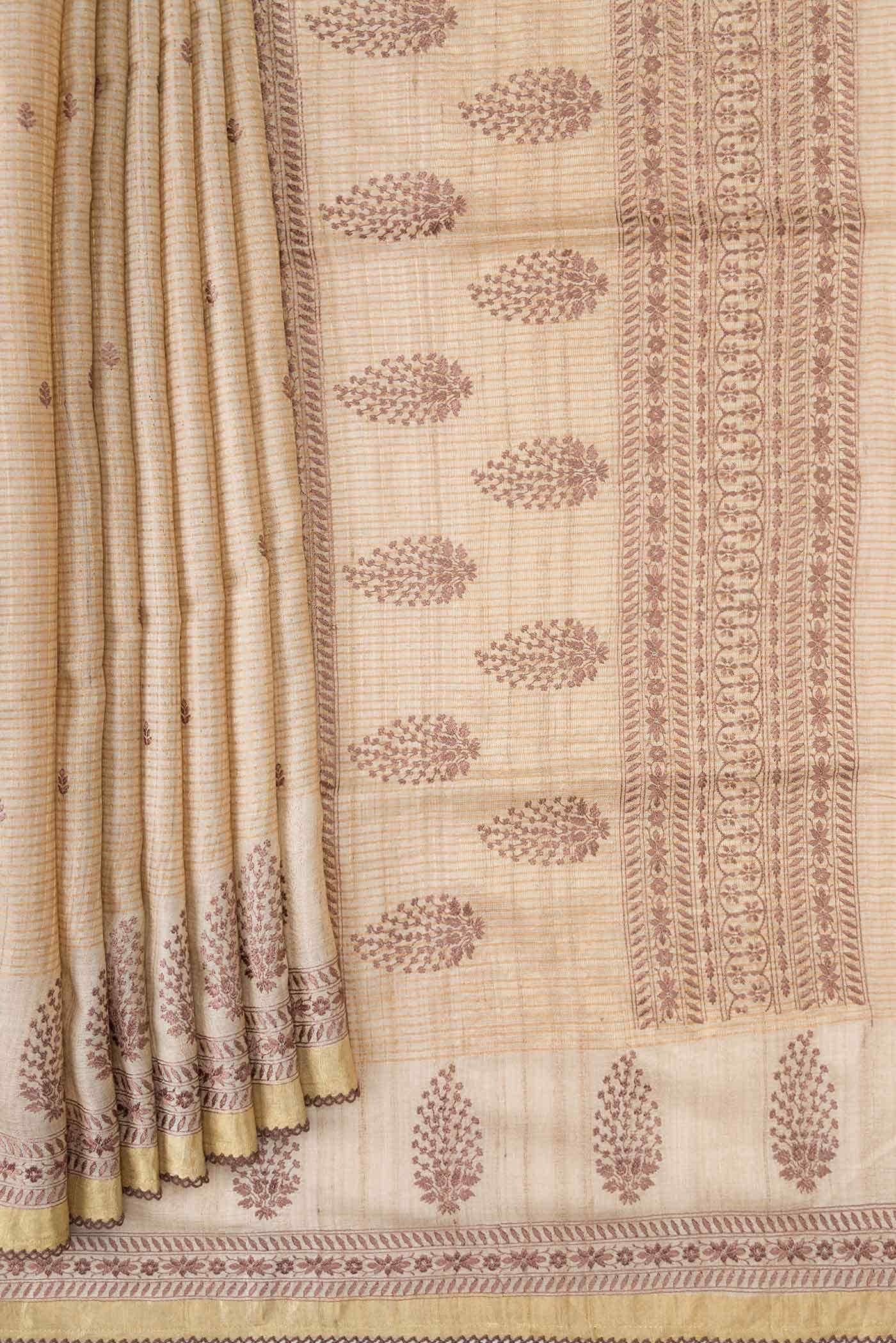 Beige Tussar Silk Saree