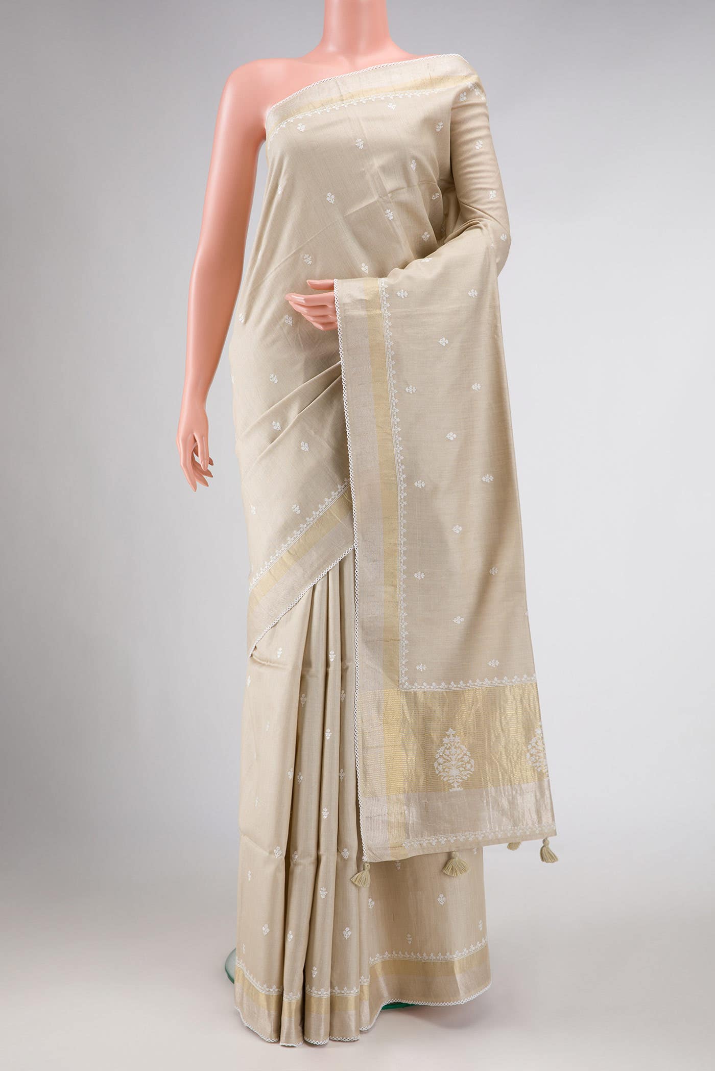 Beige Tussar Silk Saree