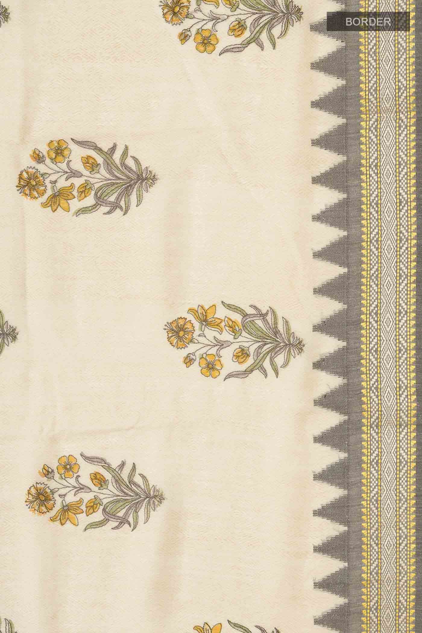 Beige Tussar Silk Saree