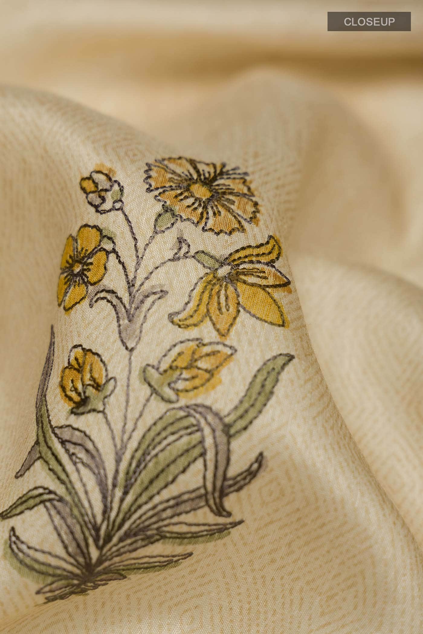 Beige Tussar Silk Saree