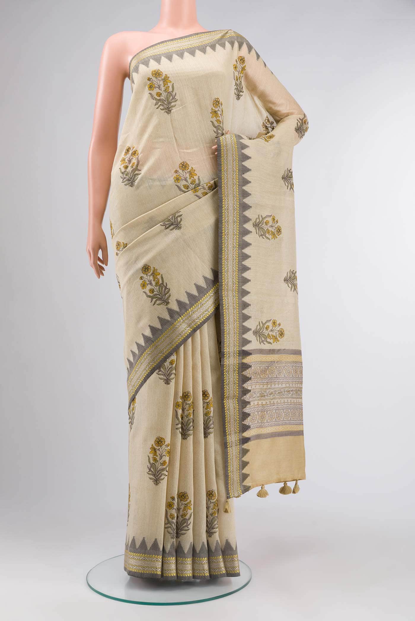 Beige Tussar Silk Saree