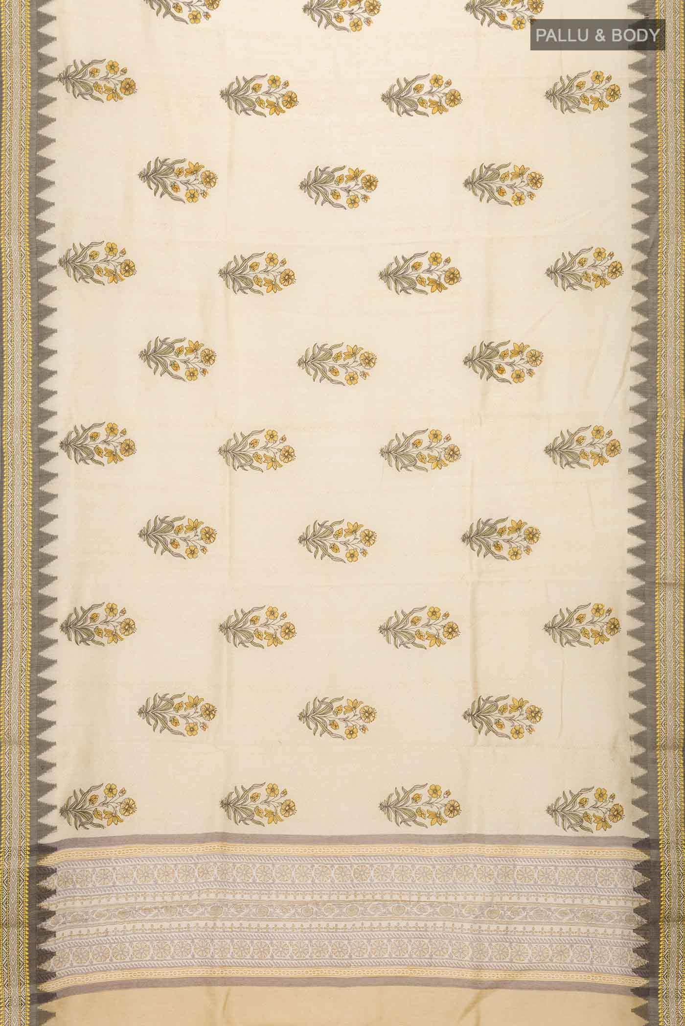 Beige Tussar Silk Saree