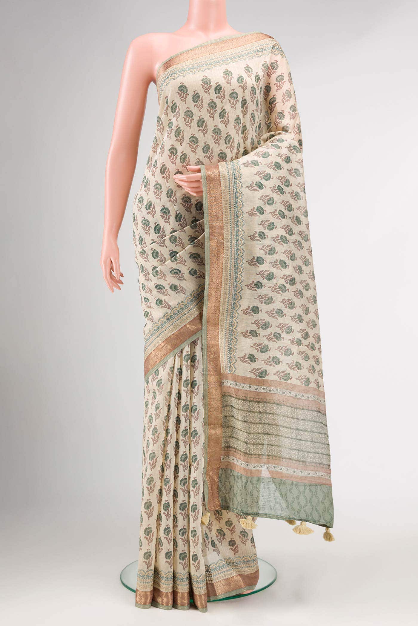 Beige Tussar Silk Saree