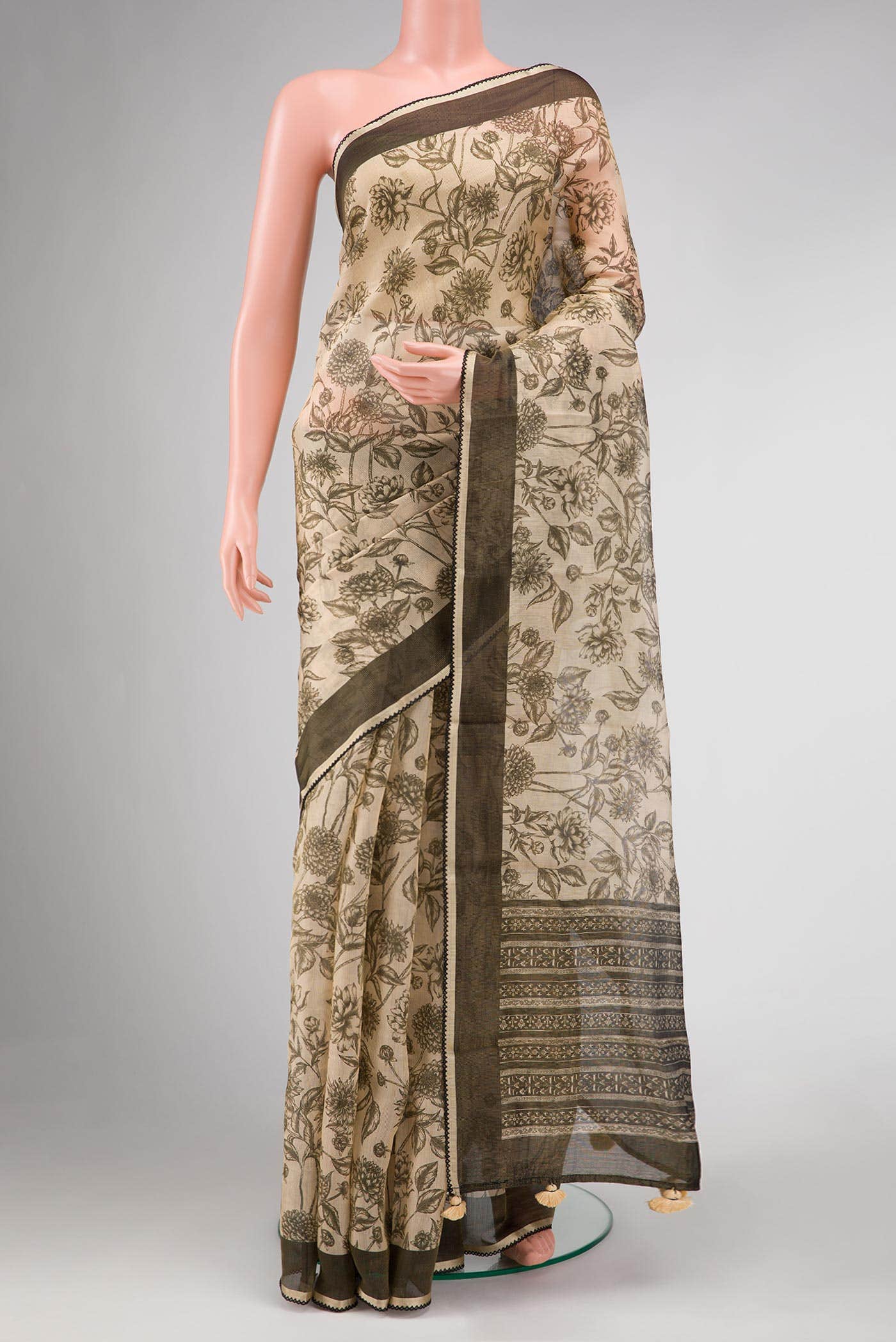 Beige Dual Tone Tussar Silk Saree