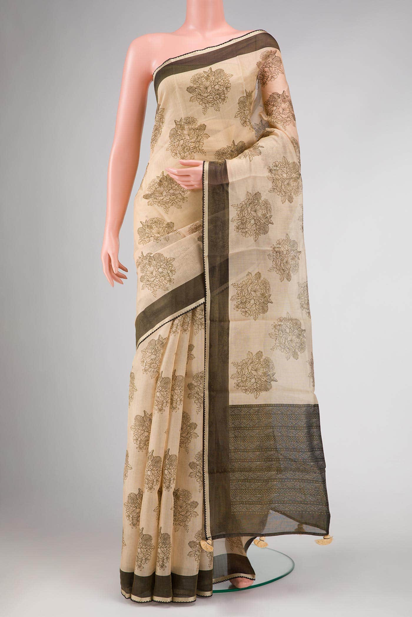 Beige Tussar Silk Saree