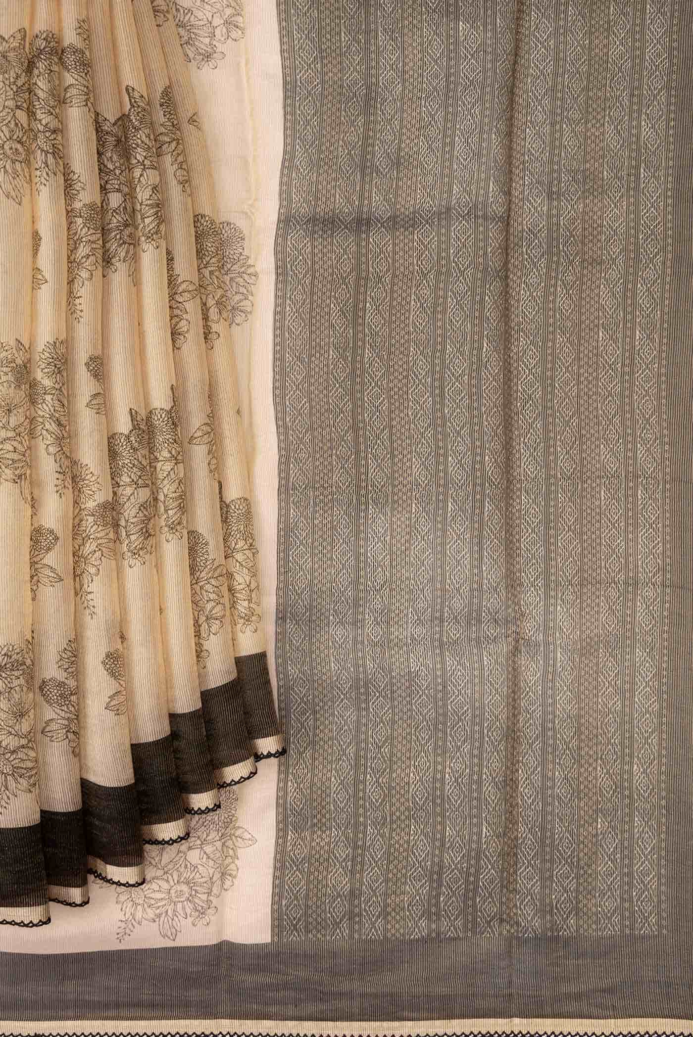 Beige Tussar Silk Saree