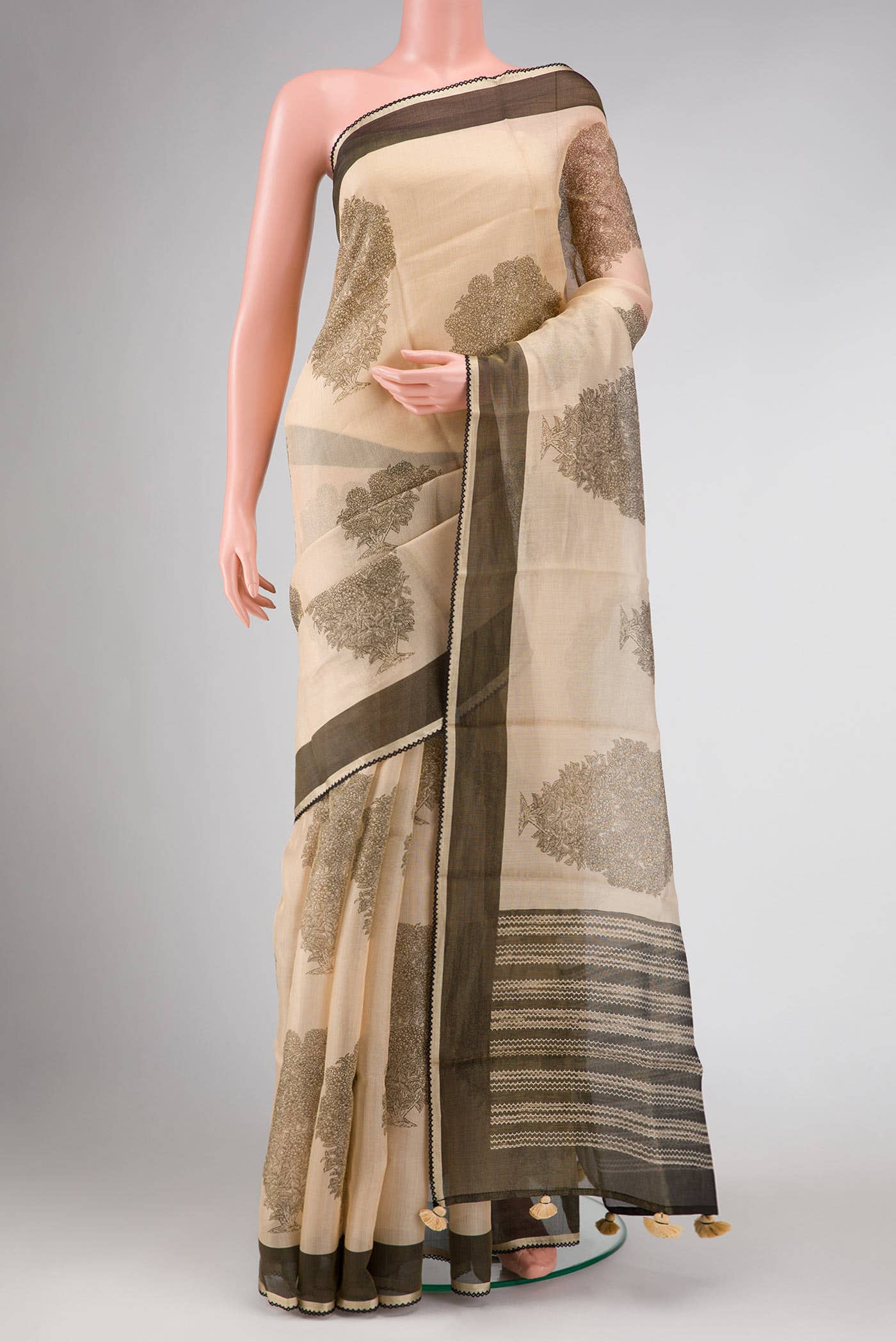 Beige Tussar Silk Saree