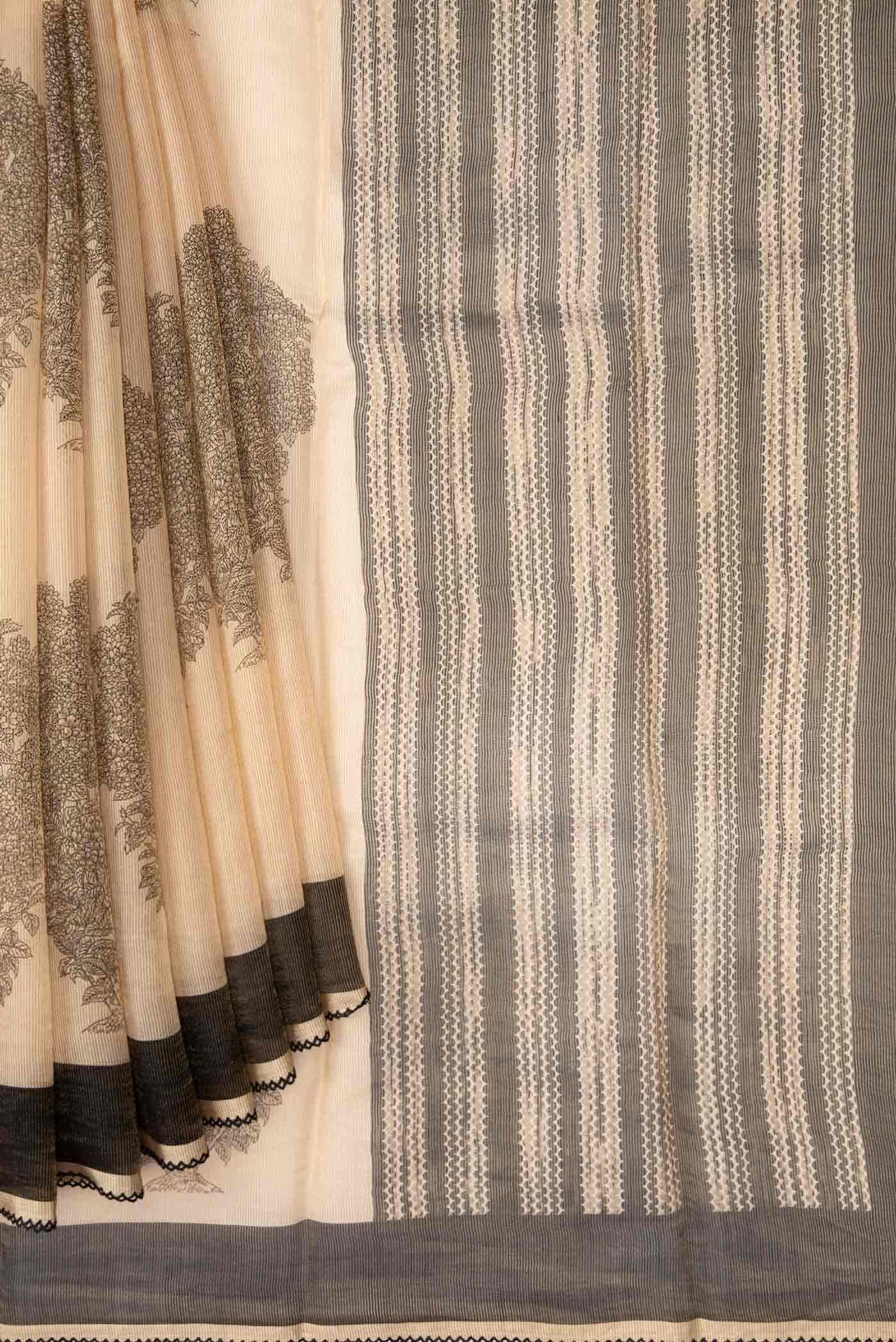 Beige Tussar Silk Saree