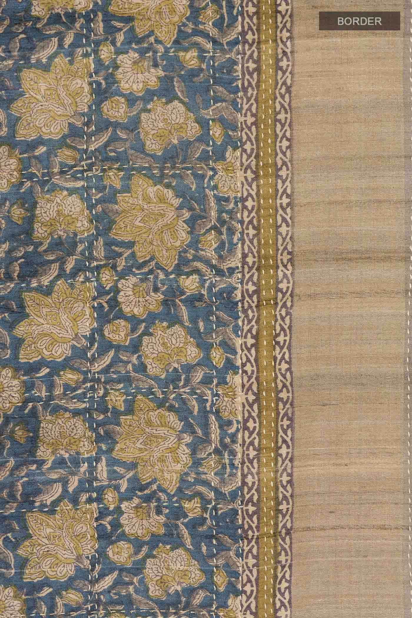 Blue Tussar Silk Saree