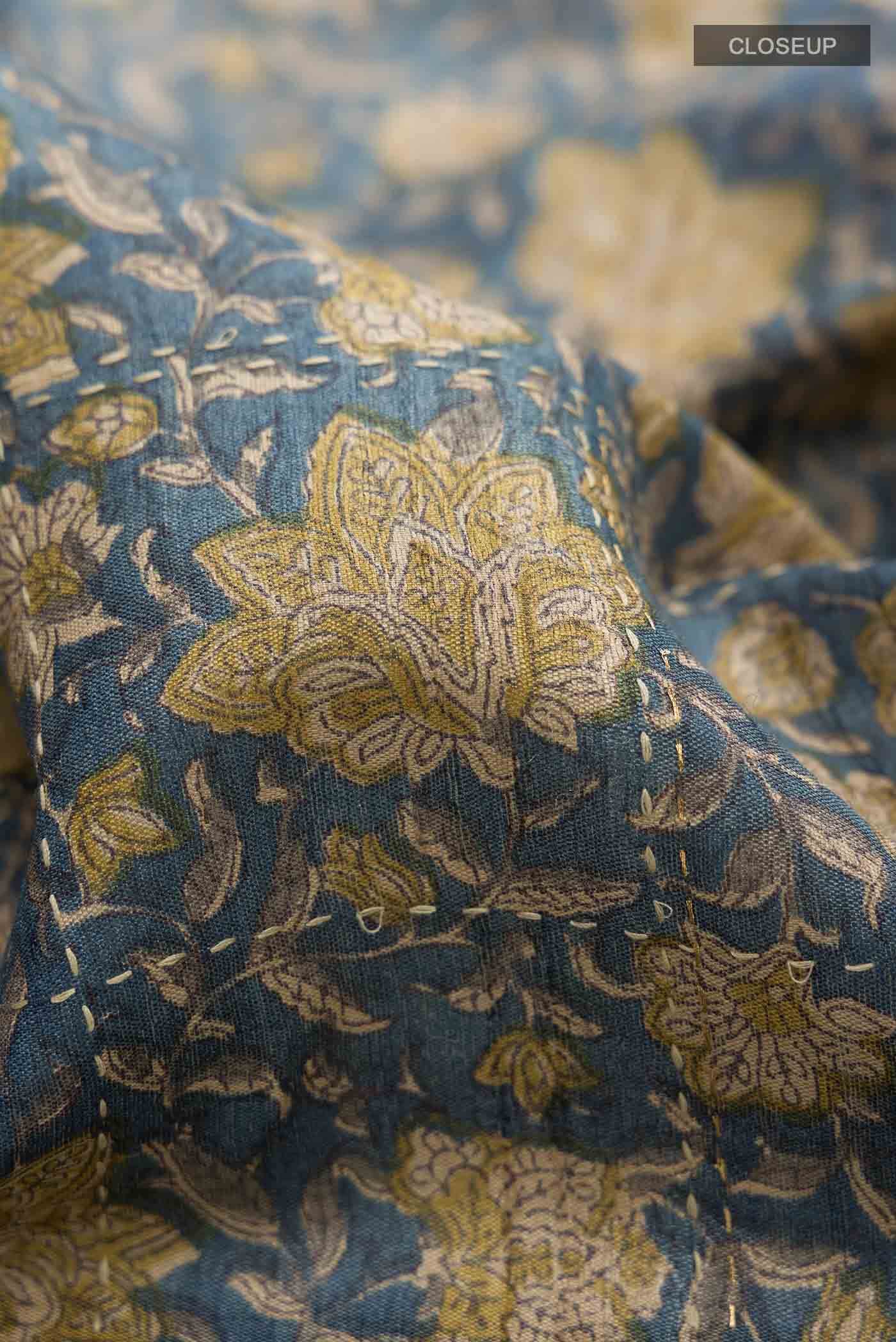 Blue Tussar Silk Saree