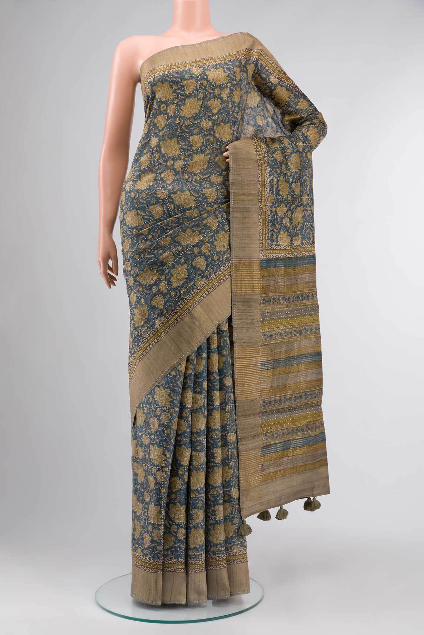 Blue Tussar Silk Saree