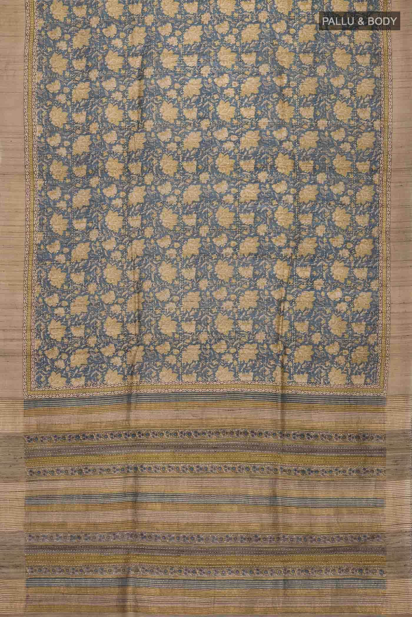 Blue Tussar Silk Saree