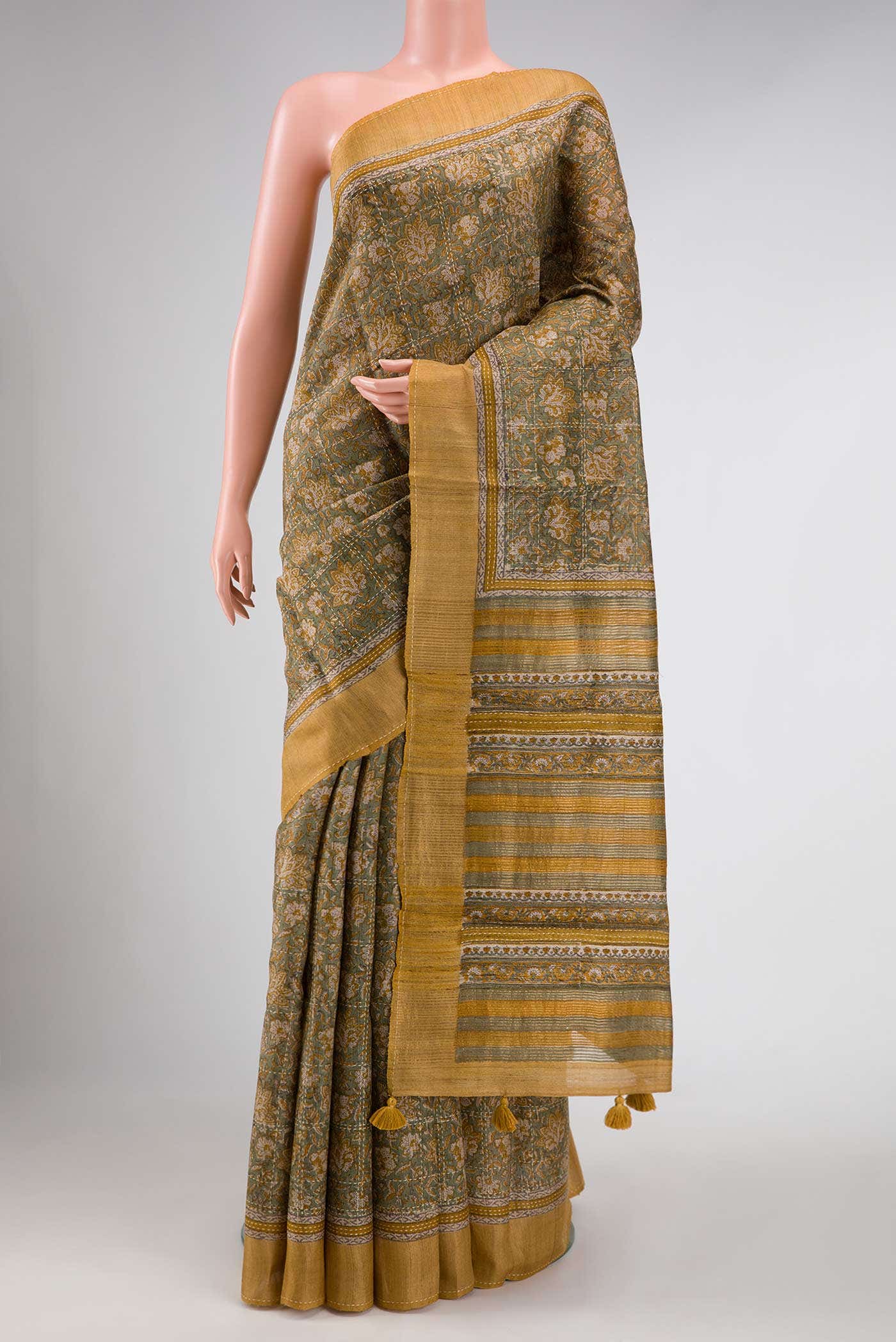 Light Green Dual Tone Tussar Silk Saree