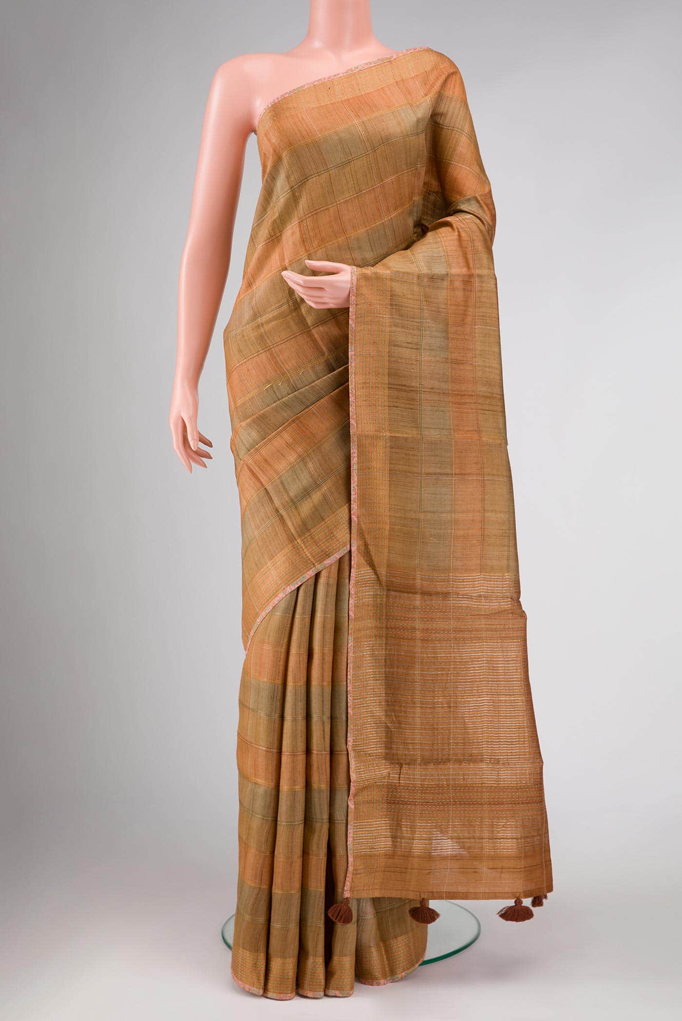 Brown Tussar Silk Saree