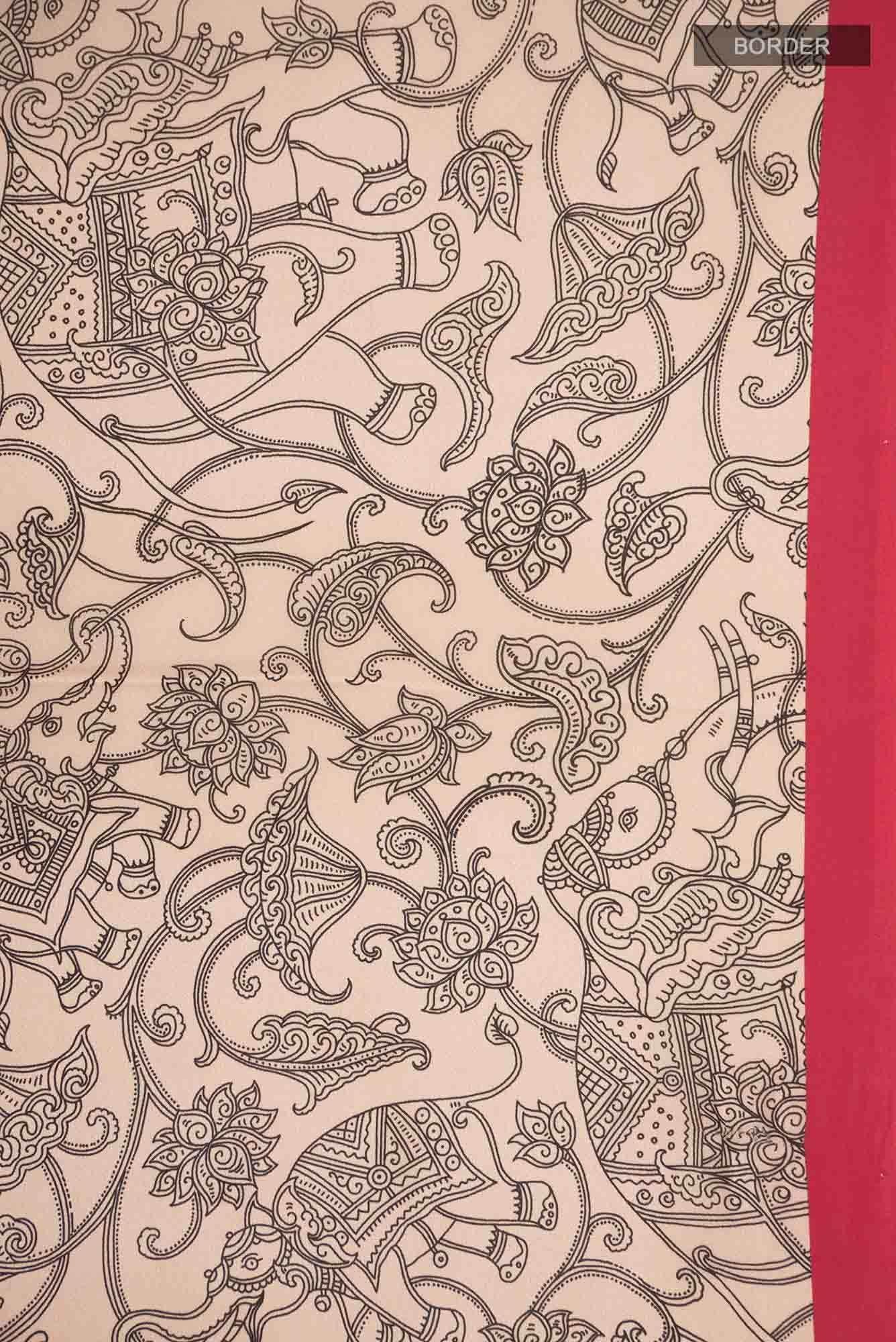 Beige Printed Silk Saree