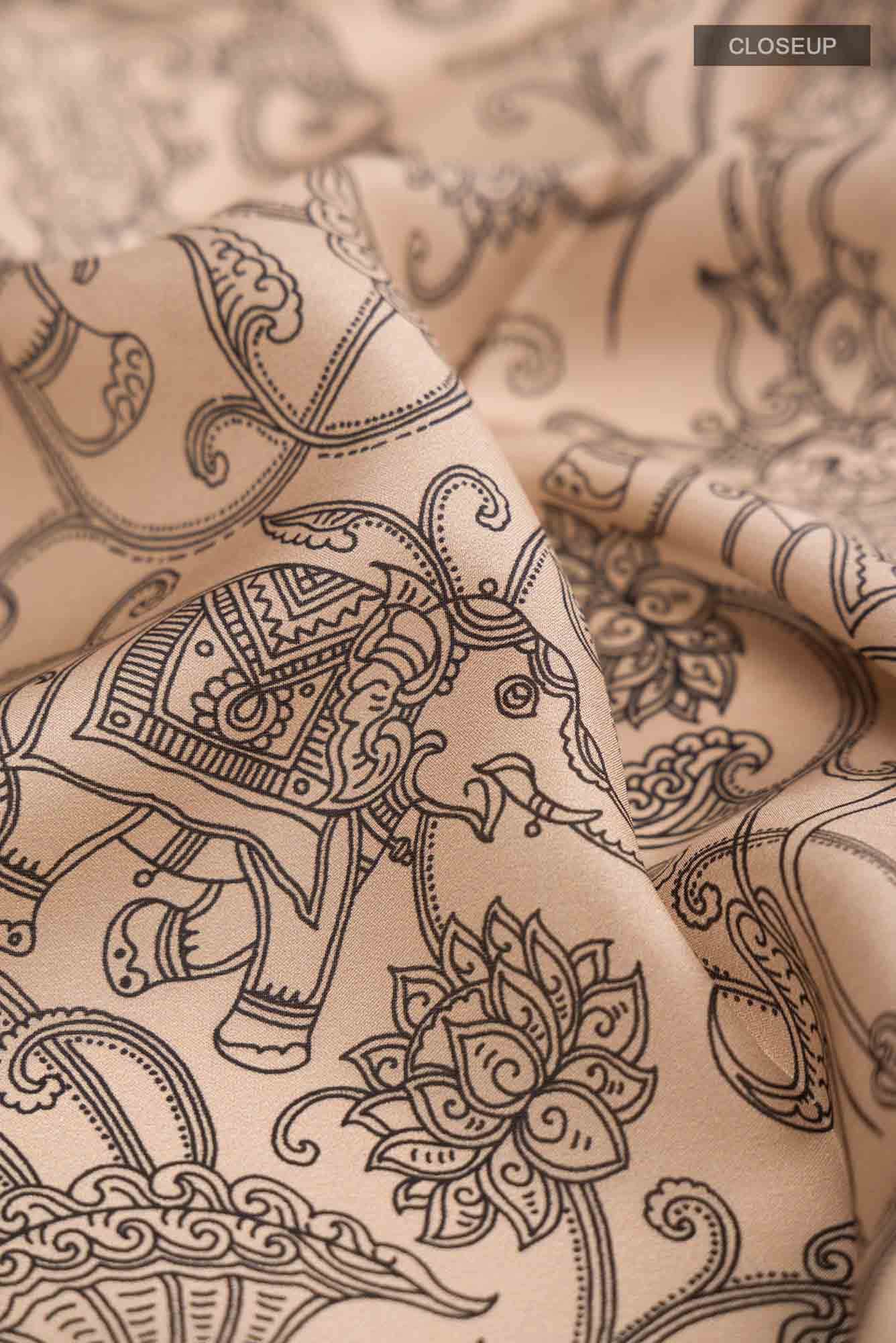 Beige Printed Silk Saree