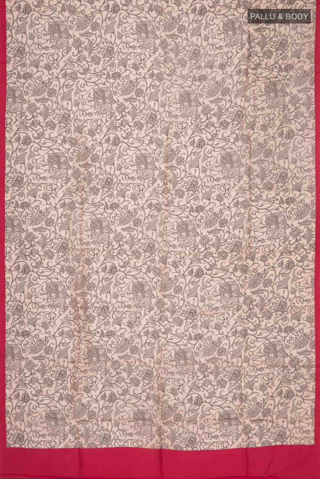 Beige Printed Silk Saree
