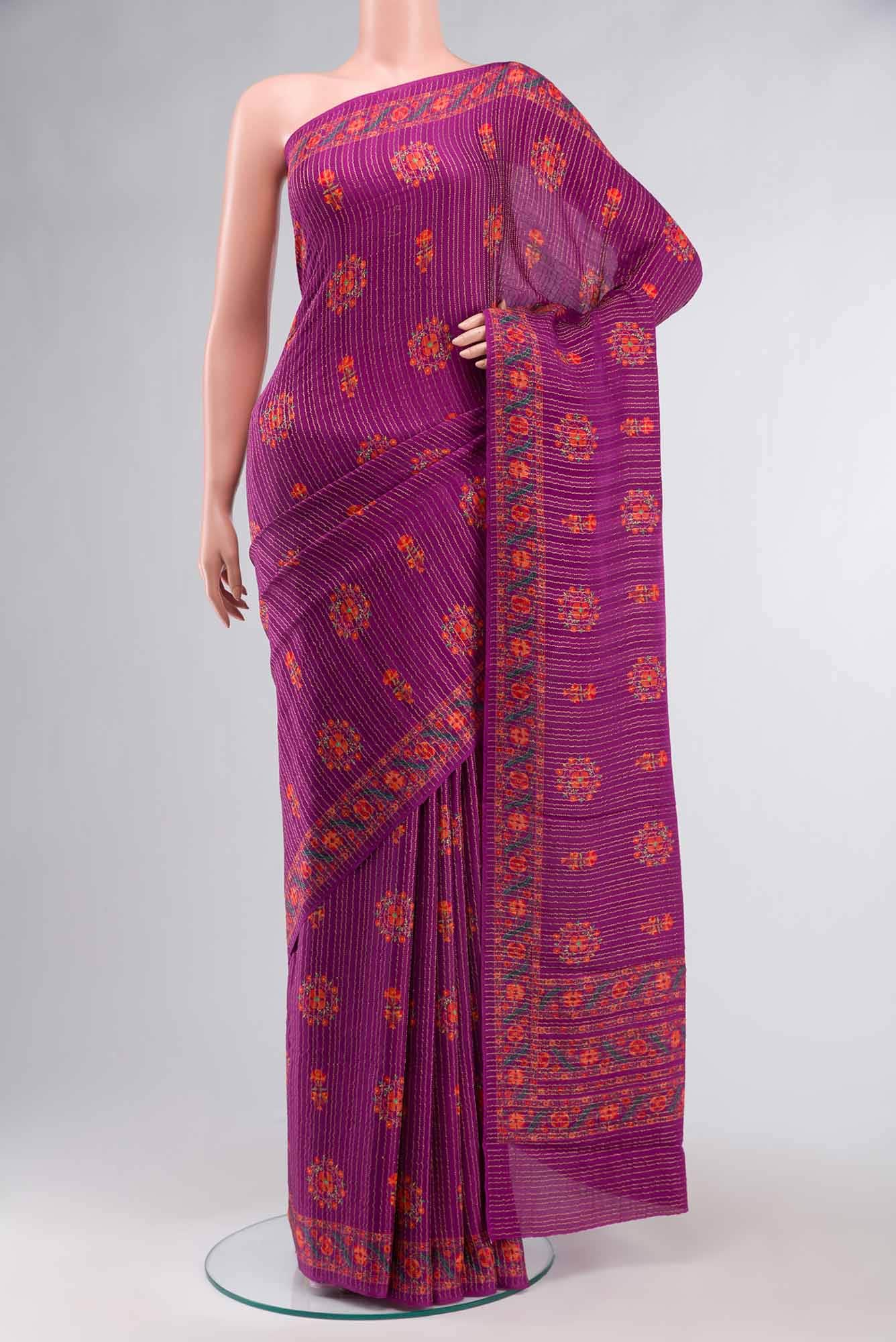 Magenta Mysore Crepe Saree