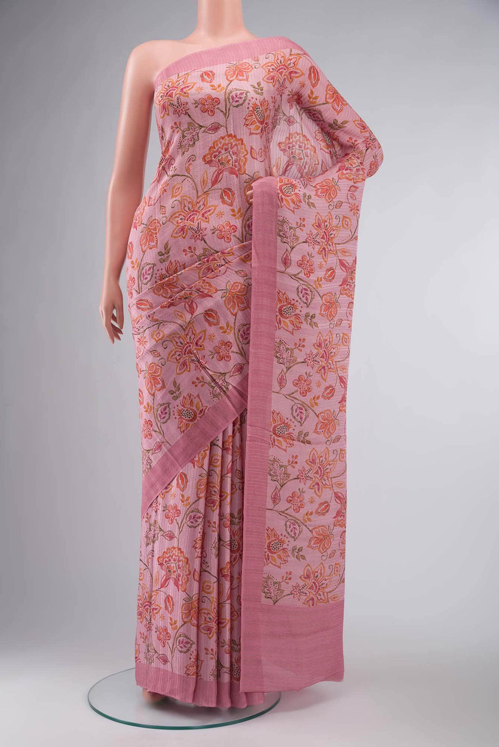 Pink Crepe Saree