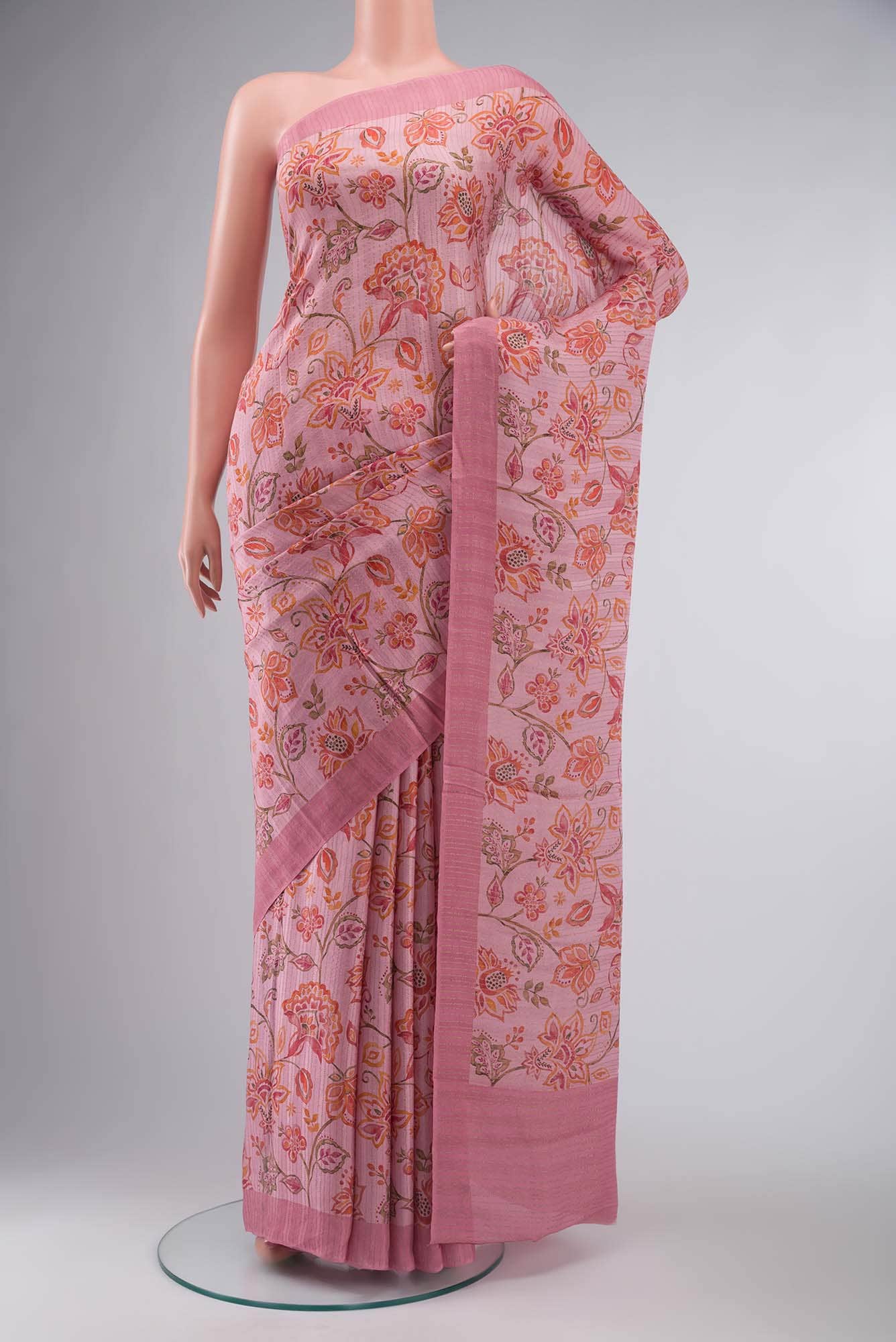 Pink Crepe Saree