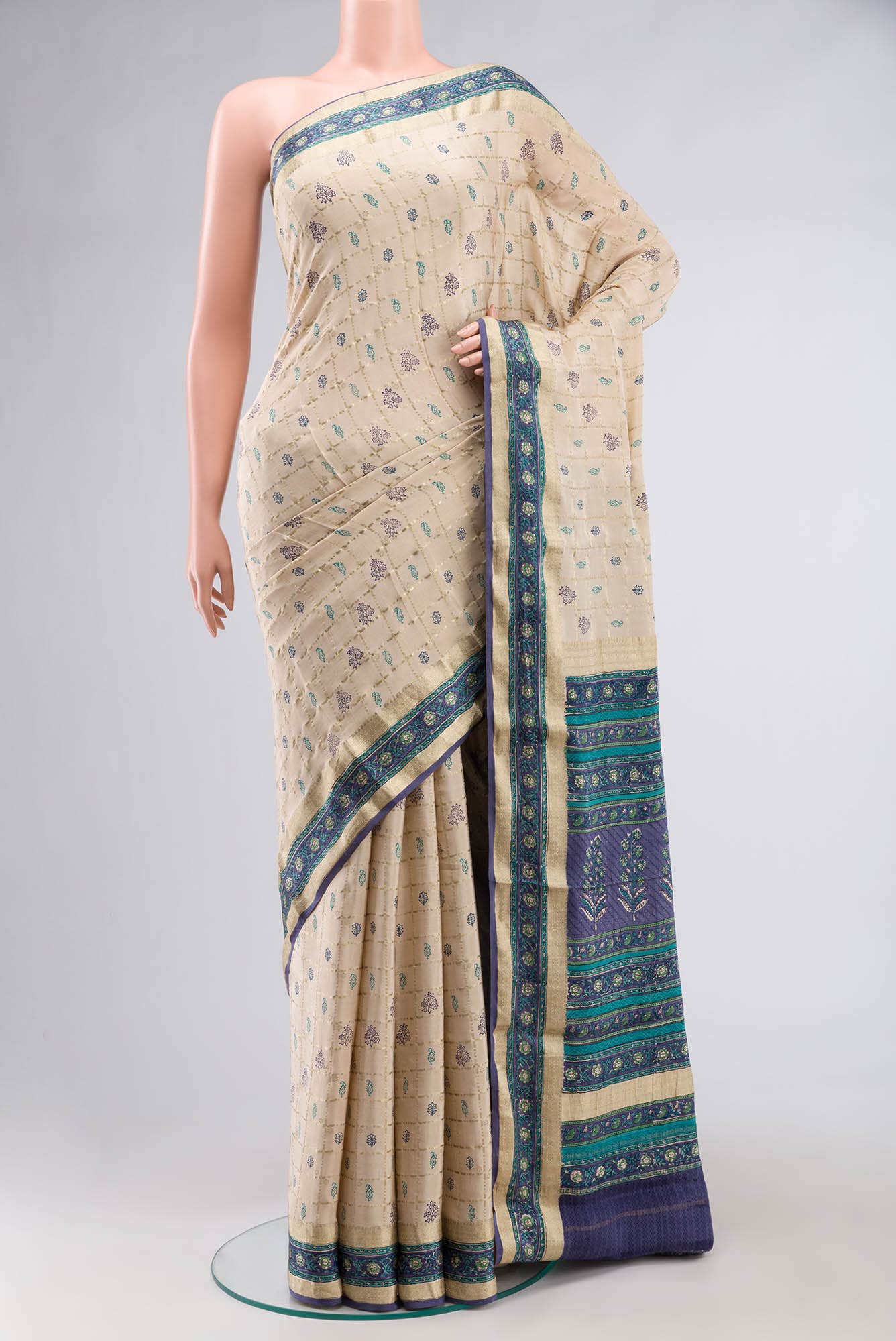 Beige Mysore Crepe Saree