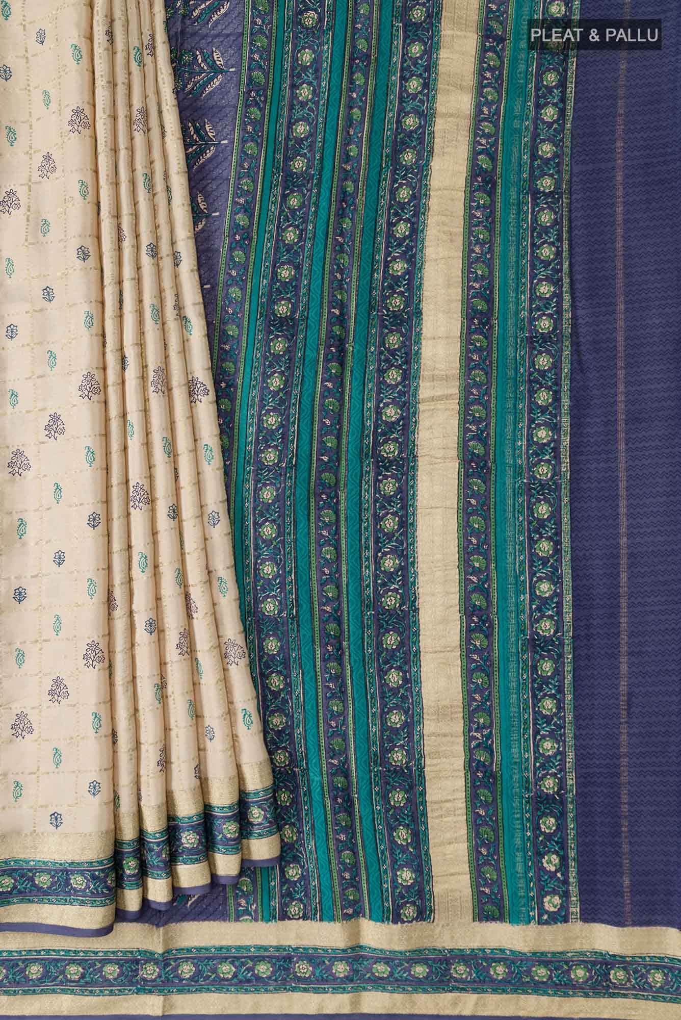 Beige Mysore Crepe Saree