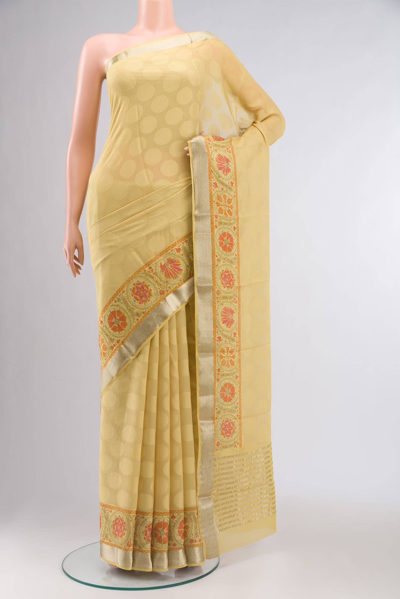 Yellow Mysore Georgette Saree