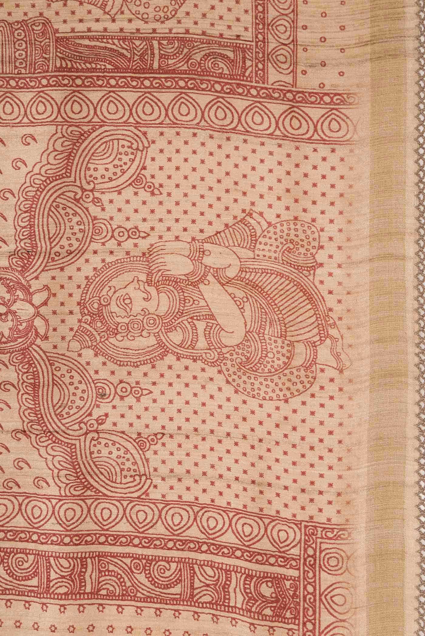 Beige Tussar Silk Saree