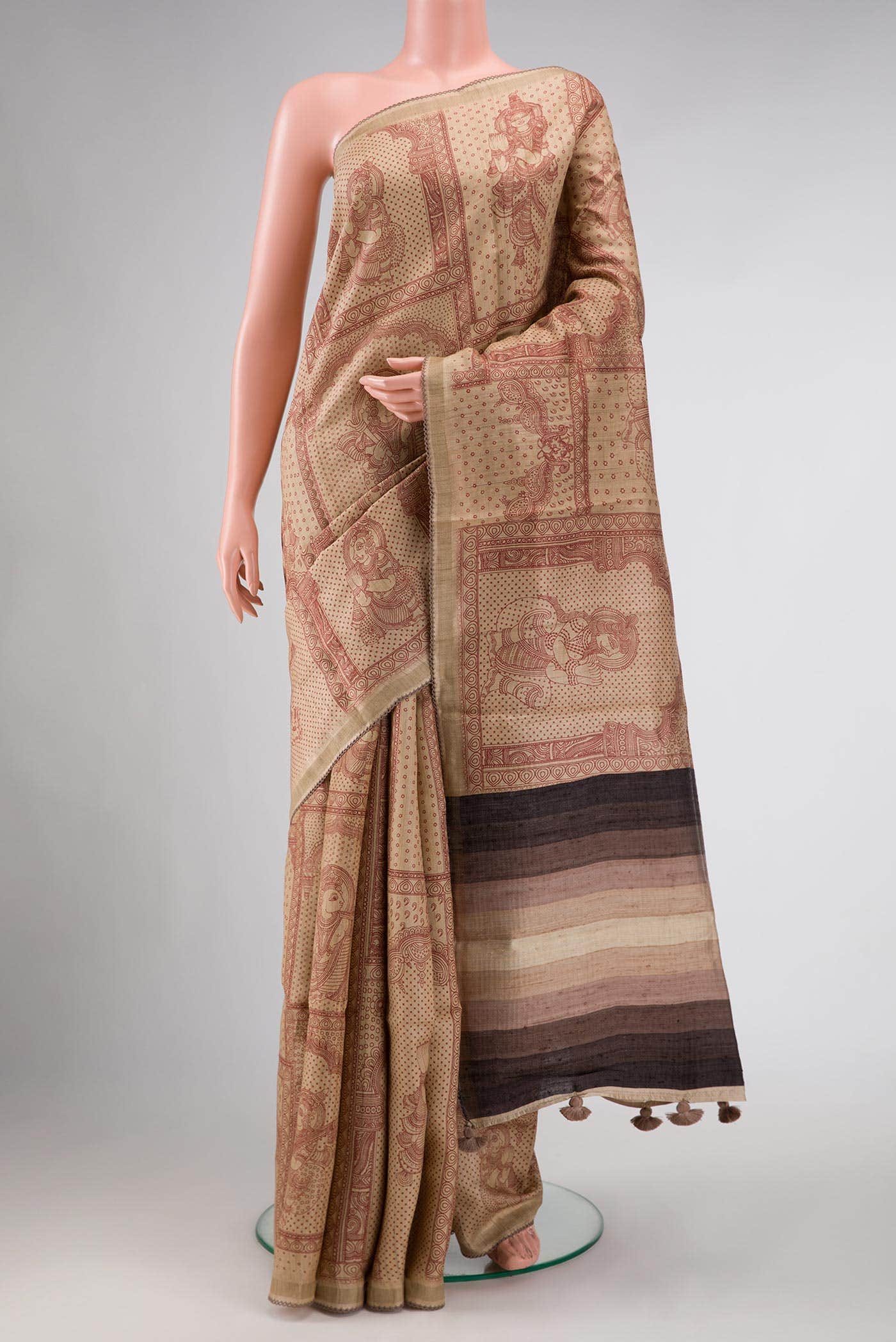 Beige Tussar Silk Saree