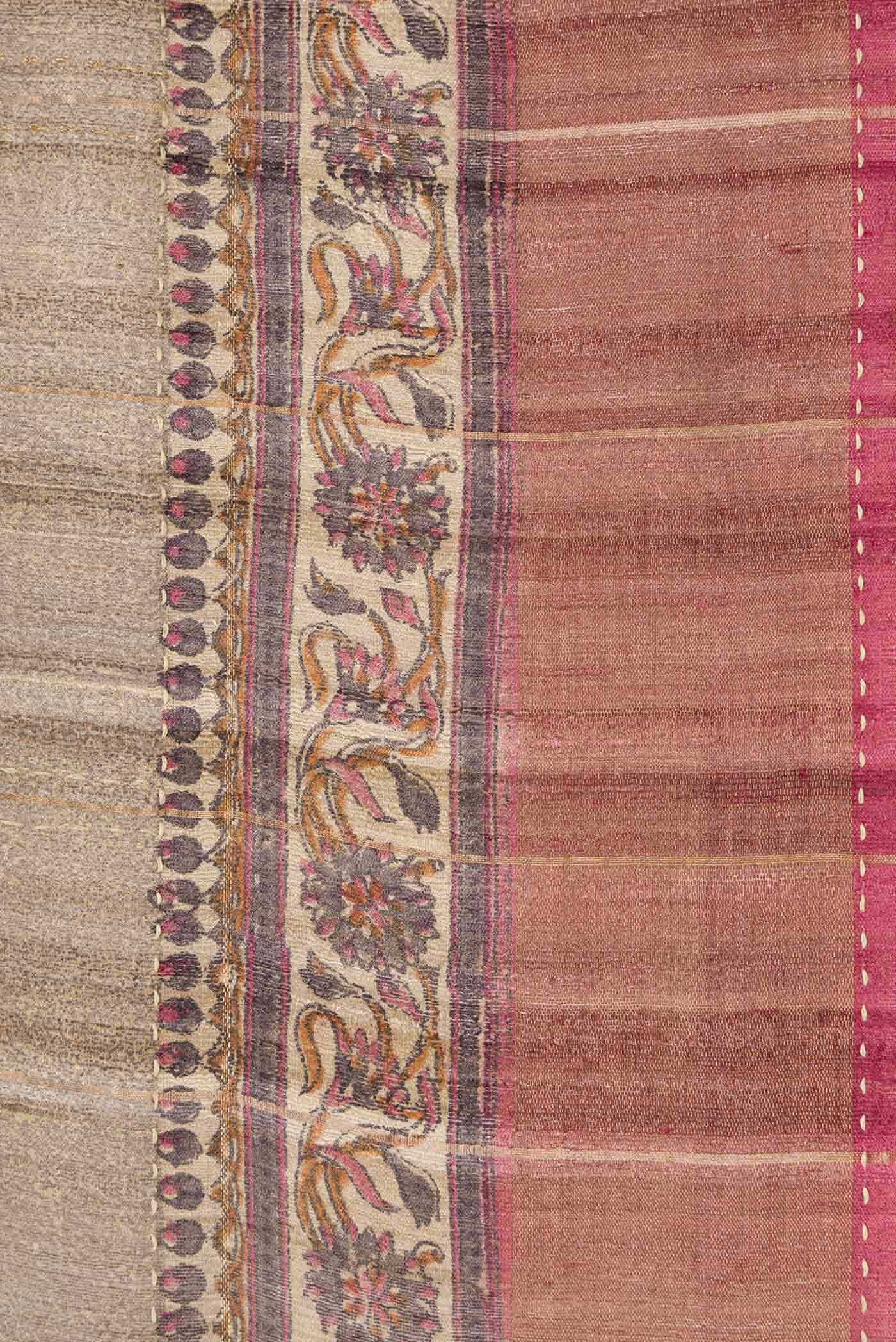 Dark Beige Tussar Silk Saree